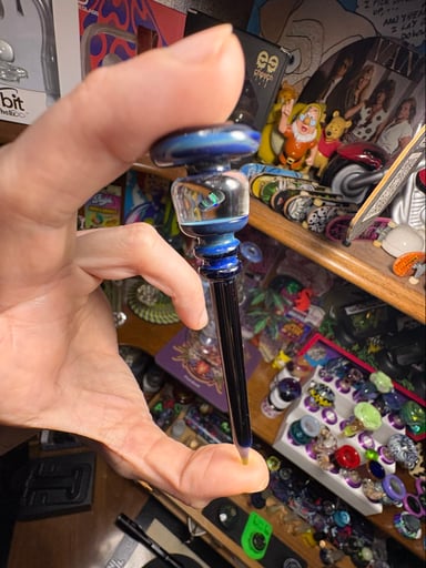 Preview pic of *Phan-E-Pak* 🦋 Blue Adventurine Over Black Flat Cap Encased Opal Dab Tool 🦋