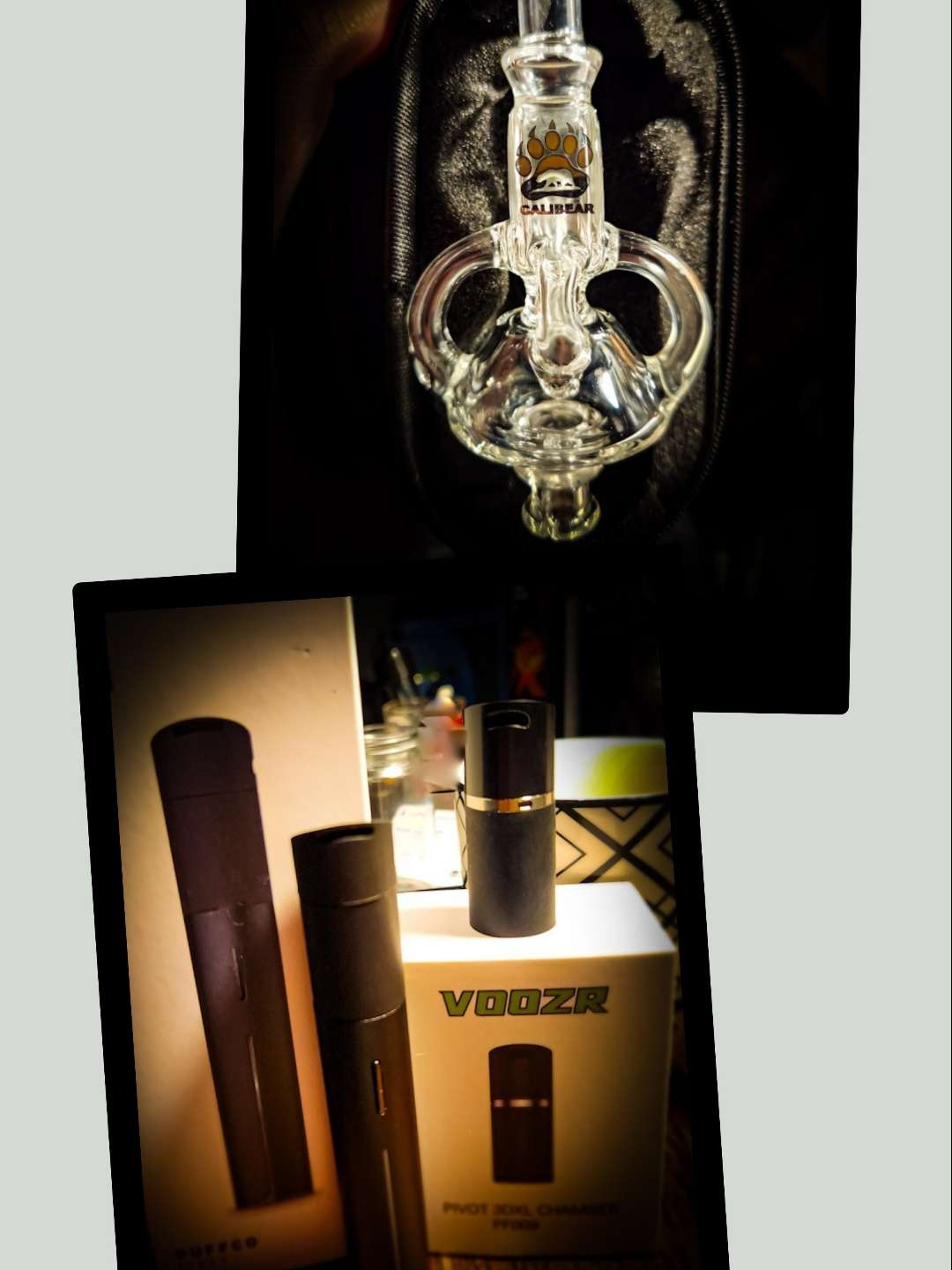 Preview pic of Puffco Pivot(Blk)-VOOZR 3DLX Chamber W/1 T. Pearl-CaliBear Dual Uptake Drum Recycler-Deal!