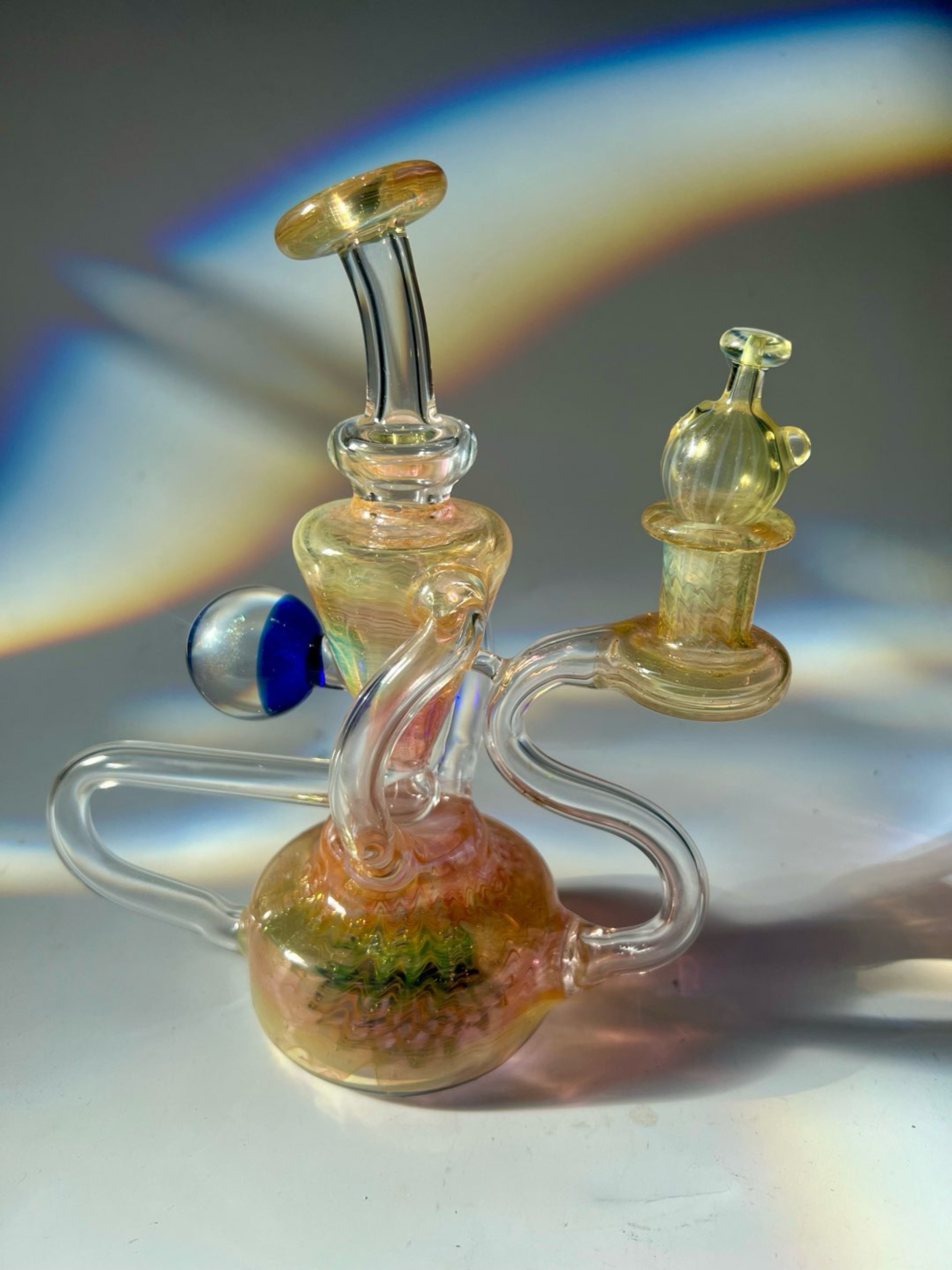 Mitoa glass 14 mm worked recycler  and bubble cap image 0