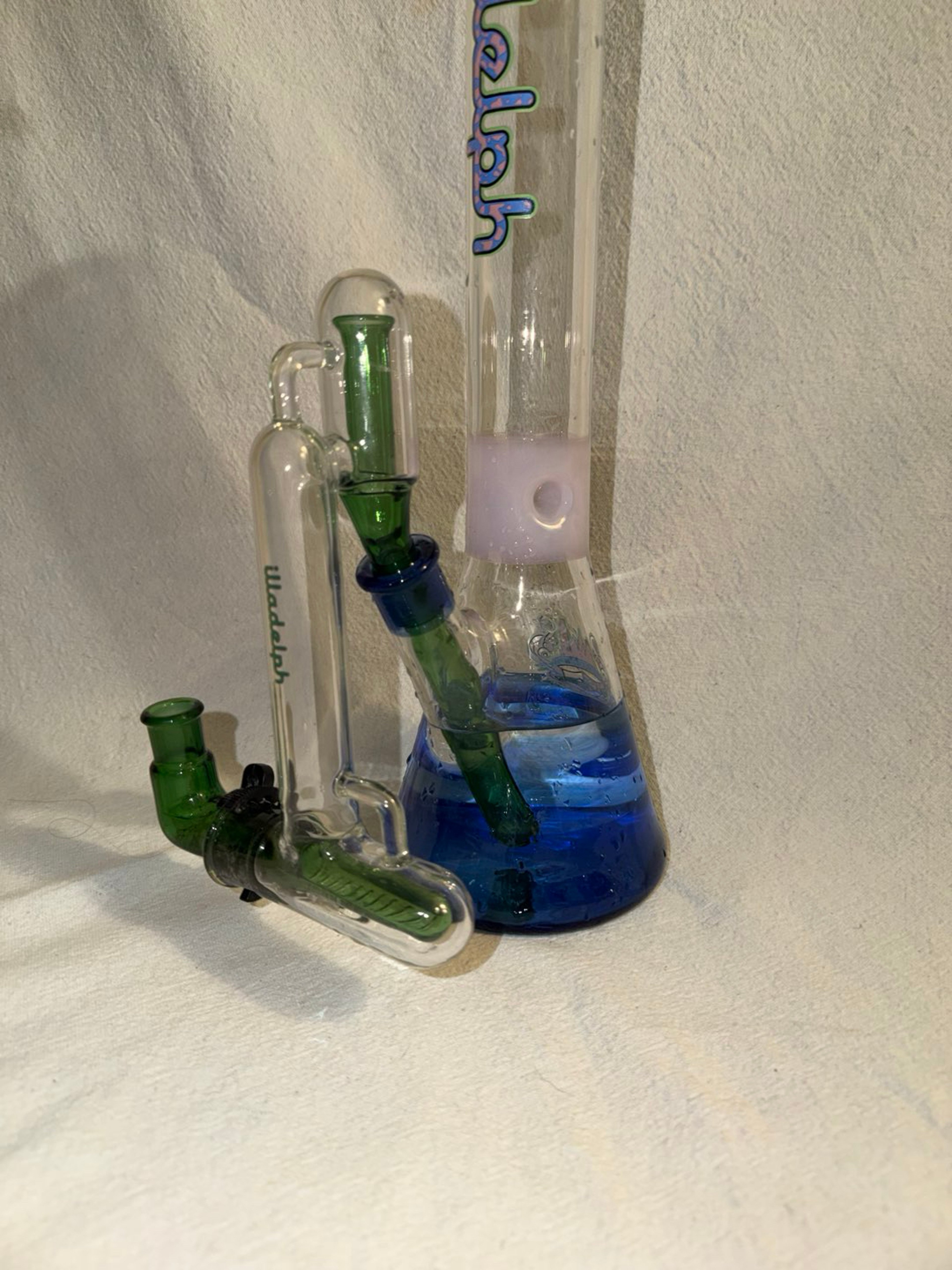 Preview pic of Green In-Line Ashcatcher in Pink & Blue Sig Beaker
