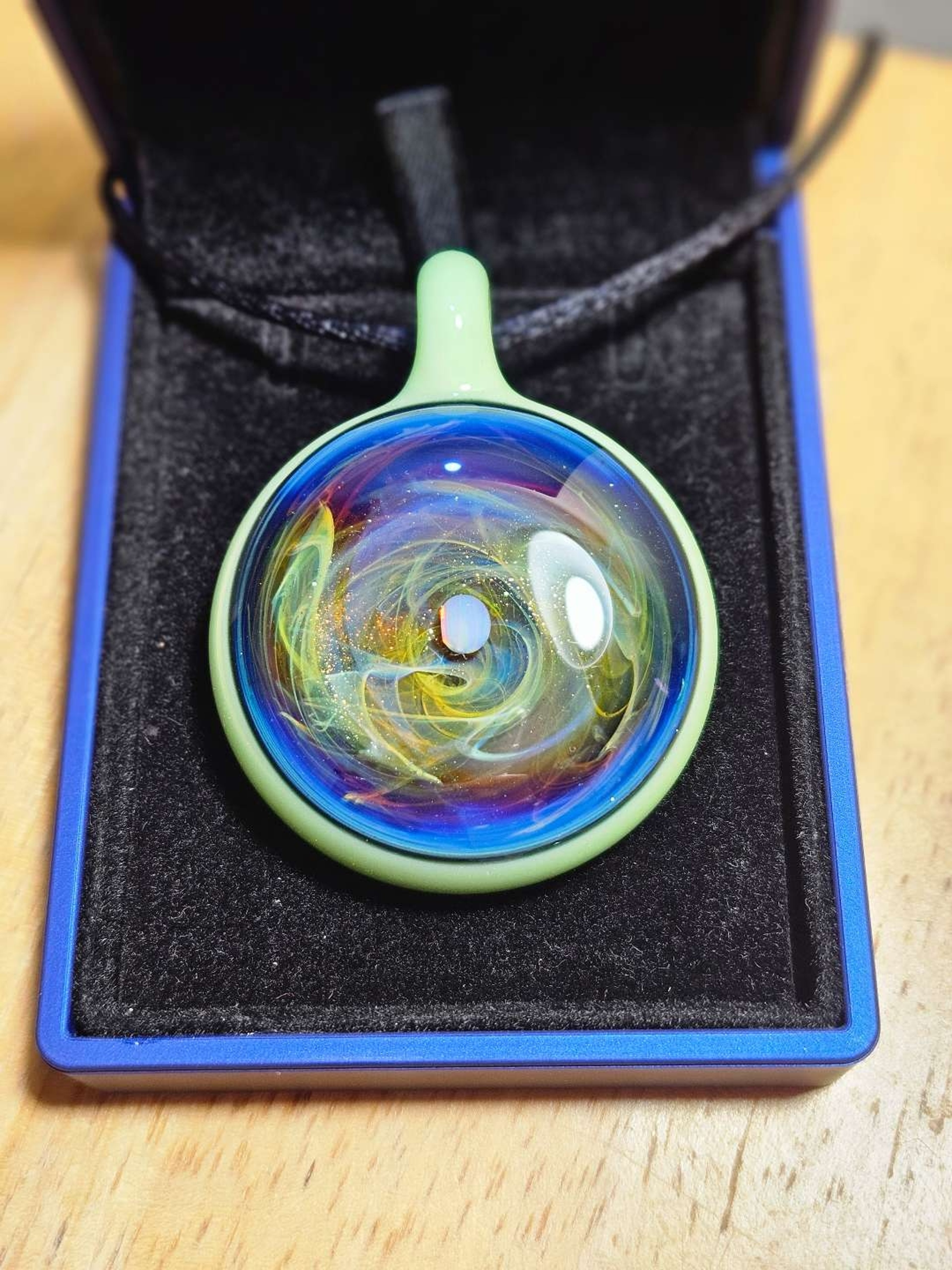 ¡Kiwi + Blue Amber Purple Chaos Pendant w/ Opal by KBerg! ✨️💜💙💚✨️ image 0