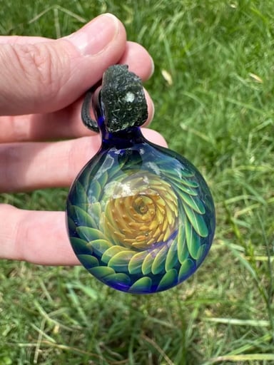 Preview pic of Moldavite Implosion Pendant Silver and Gold Fume