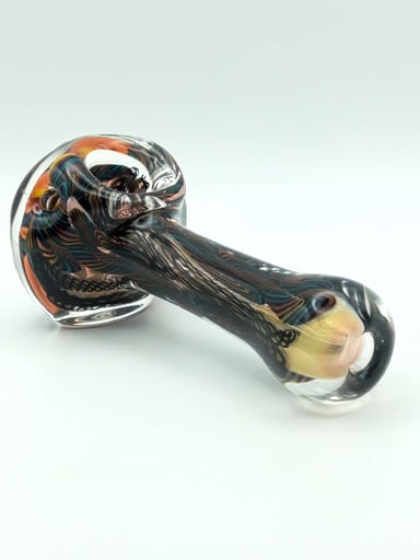 Preview pic of Talent Glass Works Latticino Spoon - Multi Color Flower Front