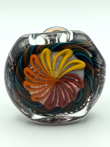 Preview pic of Talent Glass Works Latticino Spoon - Multi Color Flower Front