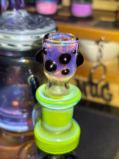Preview pic of ☠️DOOM GLASS☠️ 14/4 Amber Purple over Ghost with Accents Bowl Slide 👻