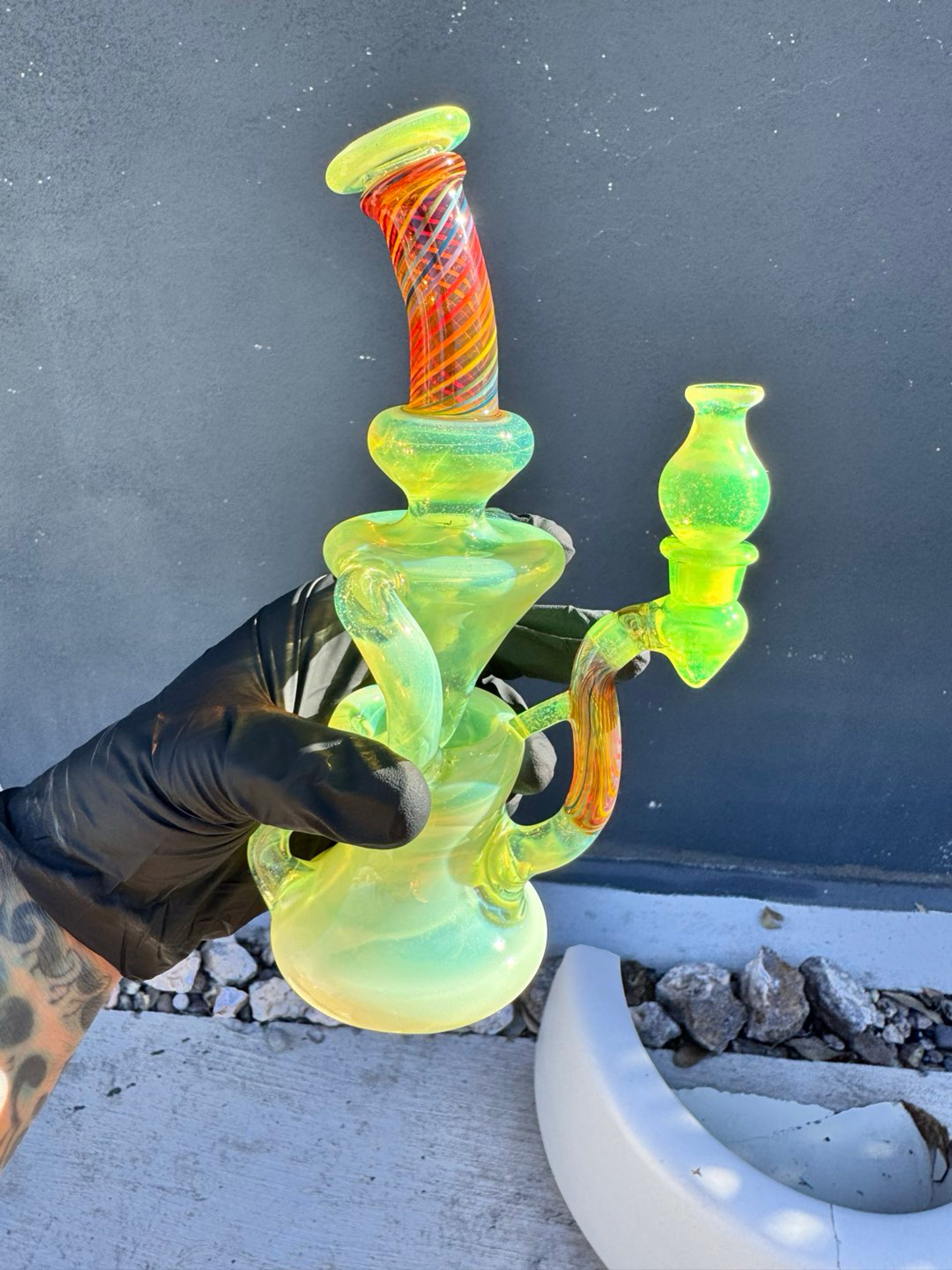 Preview pic of Custom Green Slyme Recycler & Bubble Cap By Adam Ray Glass
