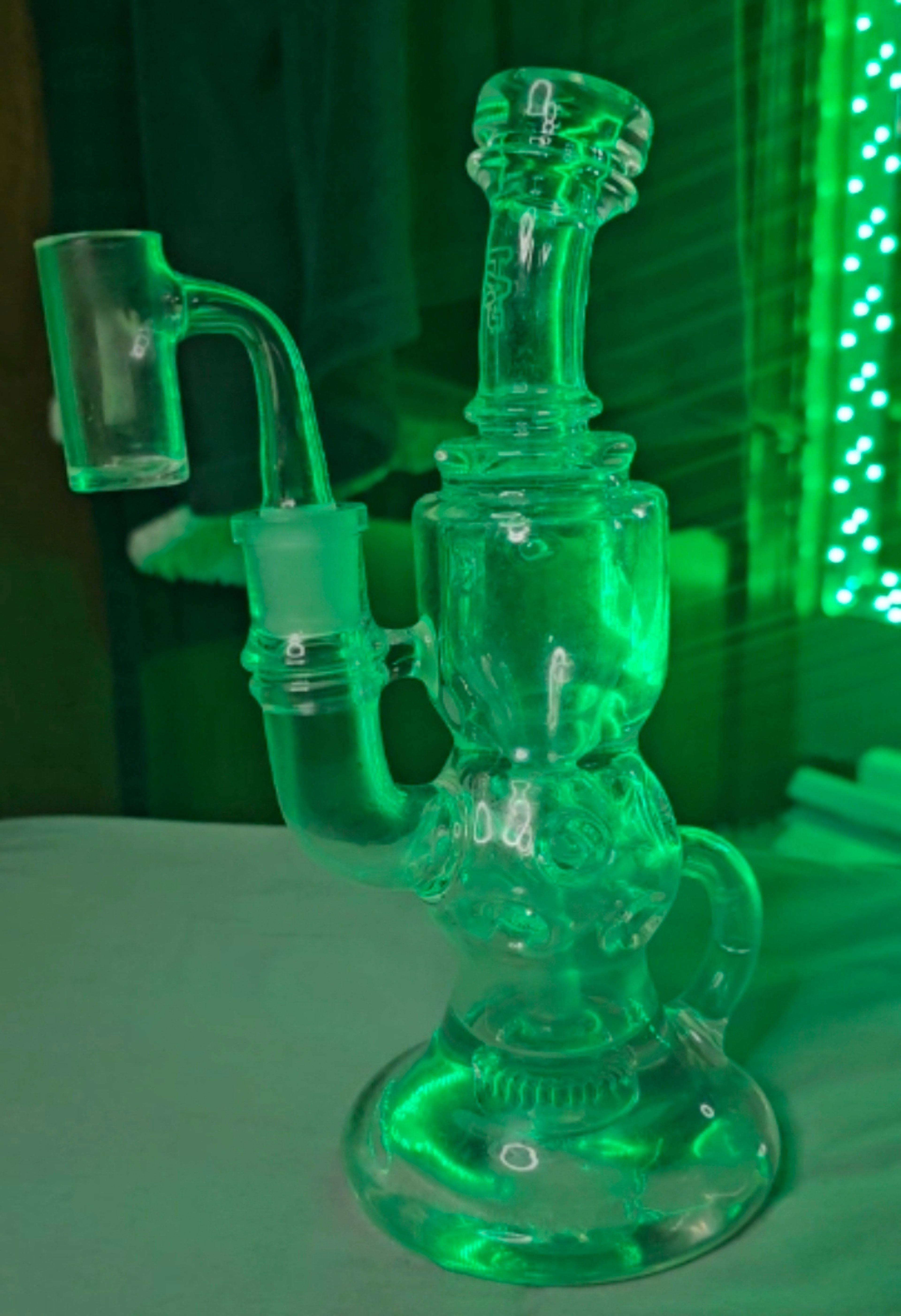 Preview pic of TAG - 9.5" Faberge Egg Klein Recycler Dab Rig With Bellow Base (14MM Female)