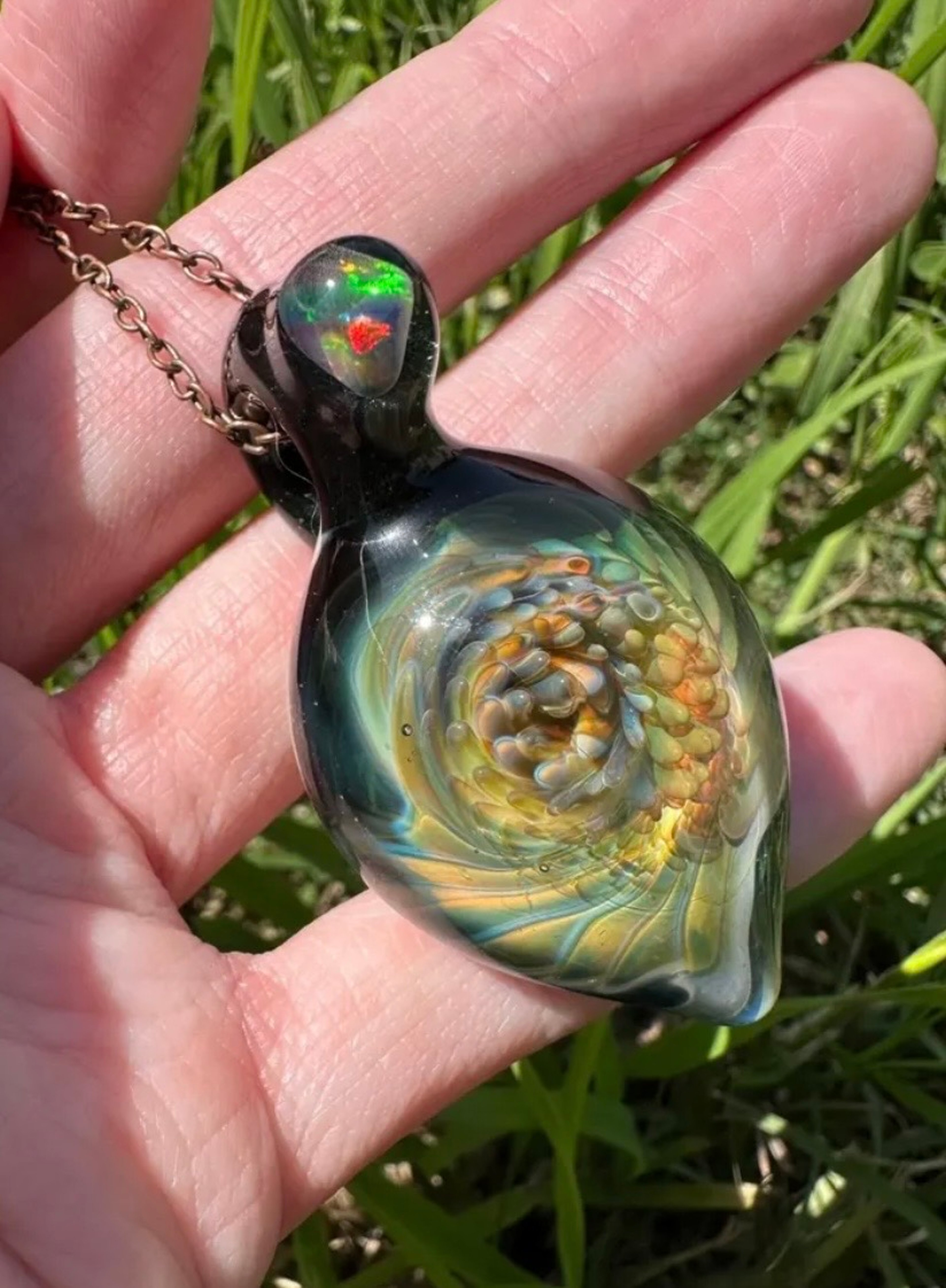 Opal Implosion Pendant Silver Gold Fume Color image 0