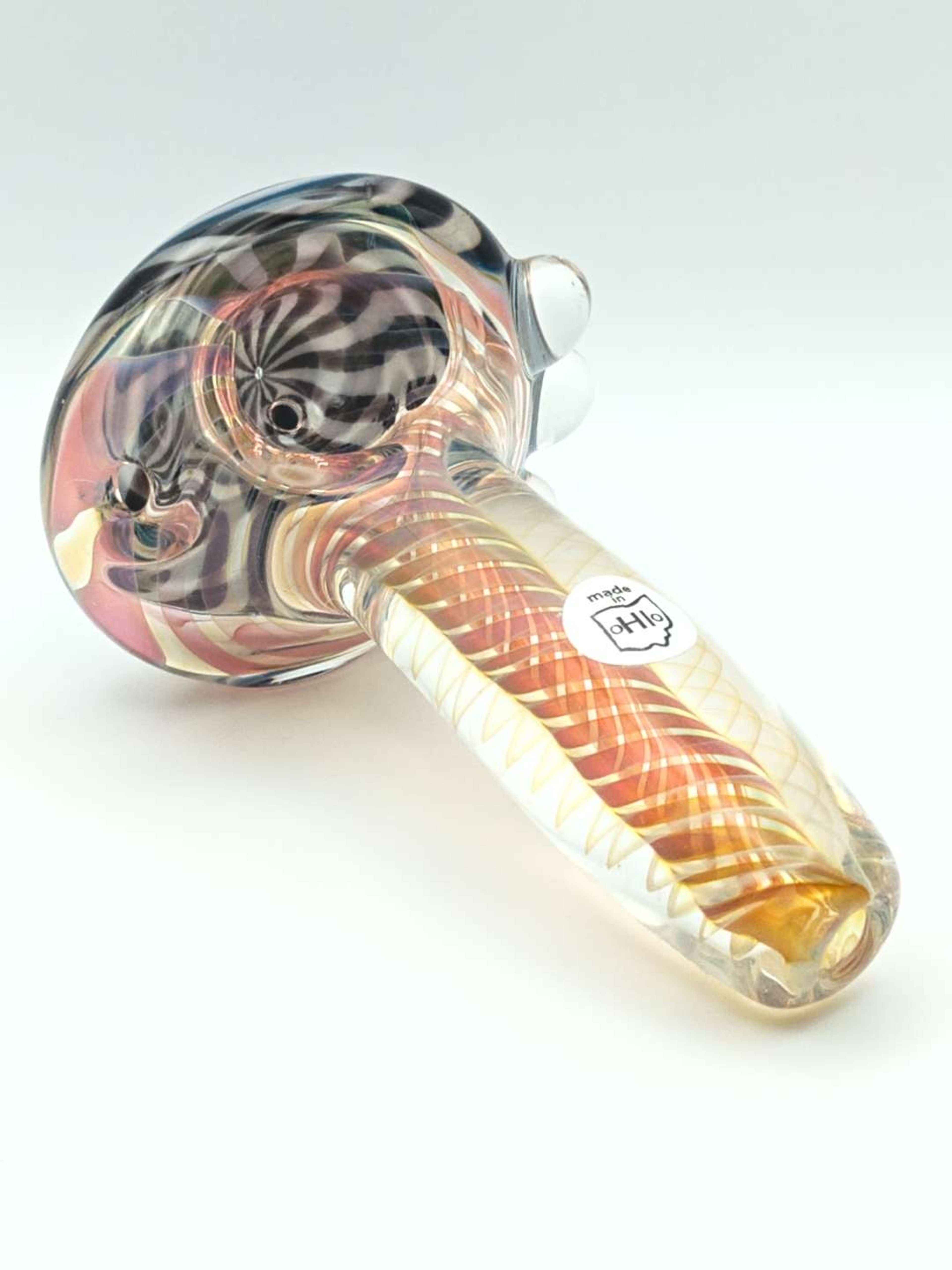 Preview pic of Ohio Valley Glass pipe – Swirl Cap with Marble Accents and Fumed Stem