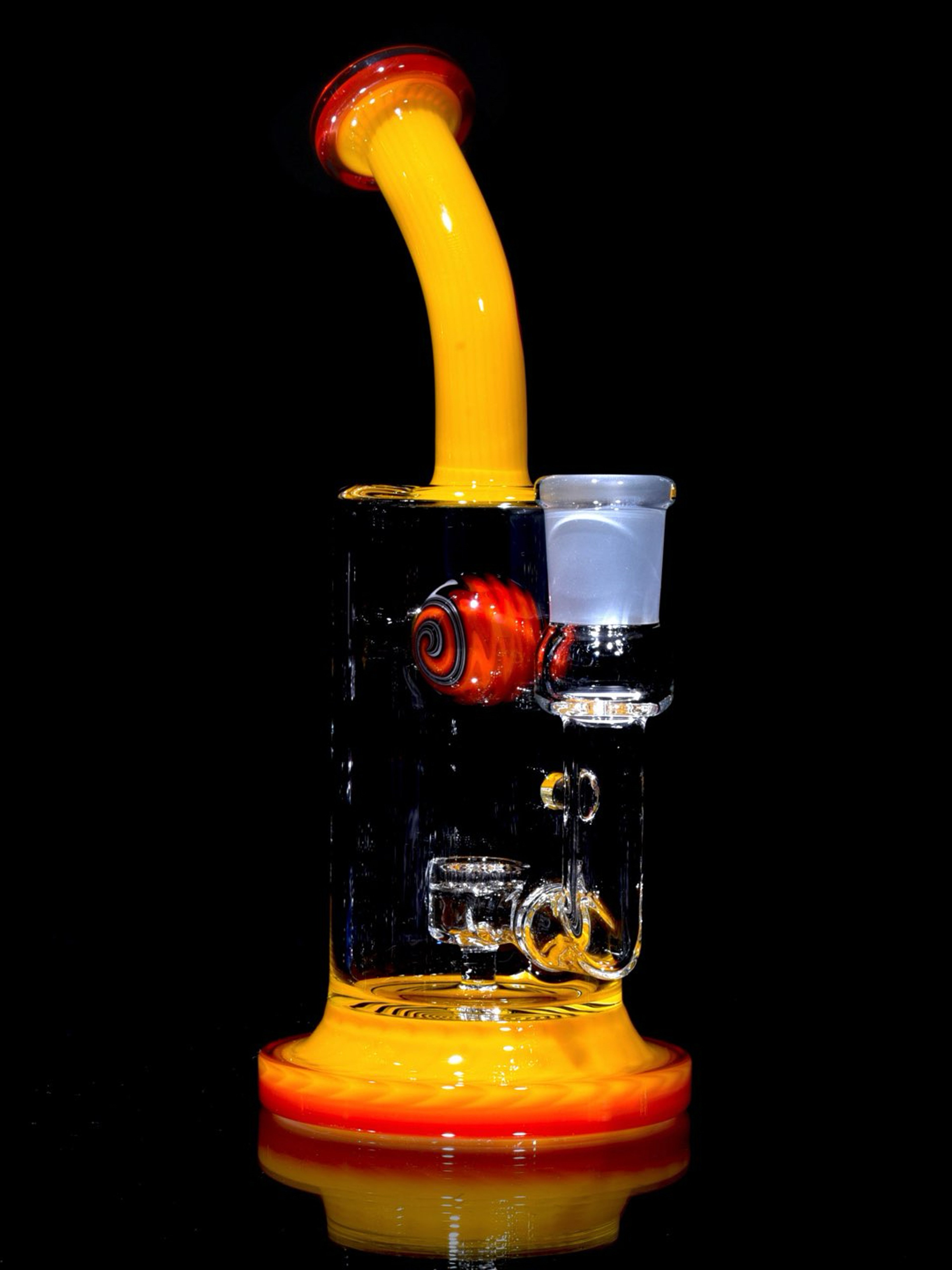 Preview pic of Toro - Worked Jet Ball Perc Rig - Red/Yellow/White Lip Wraps - 14mm Female