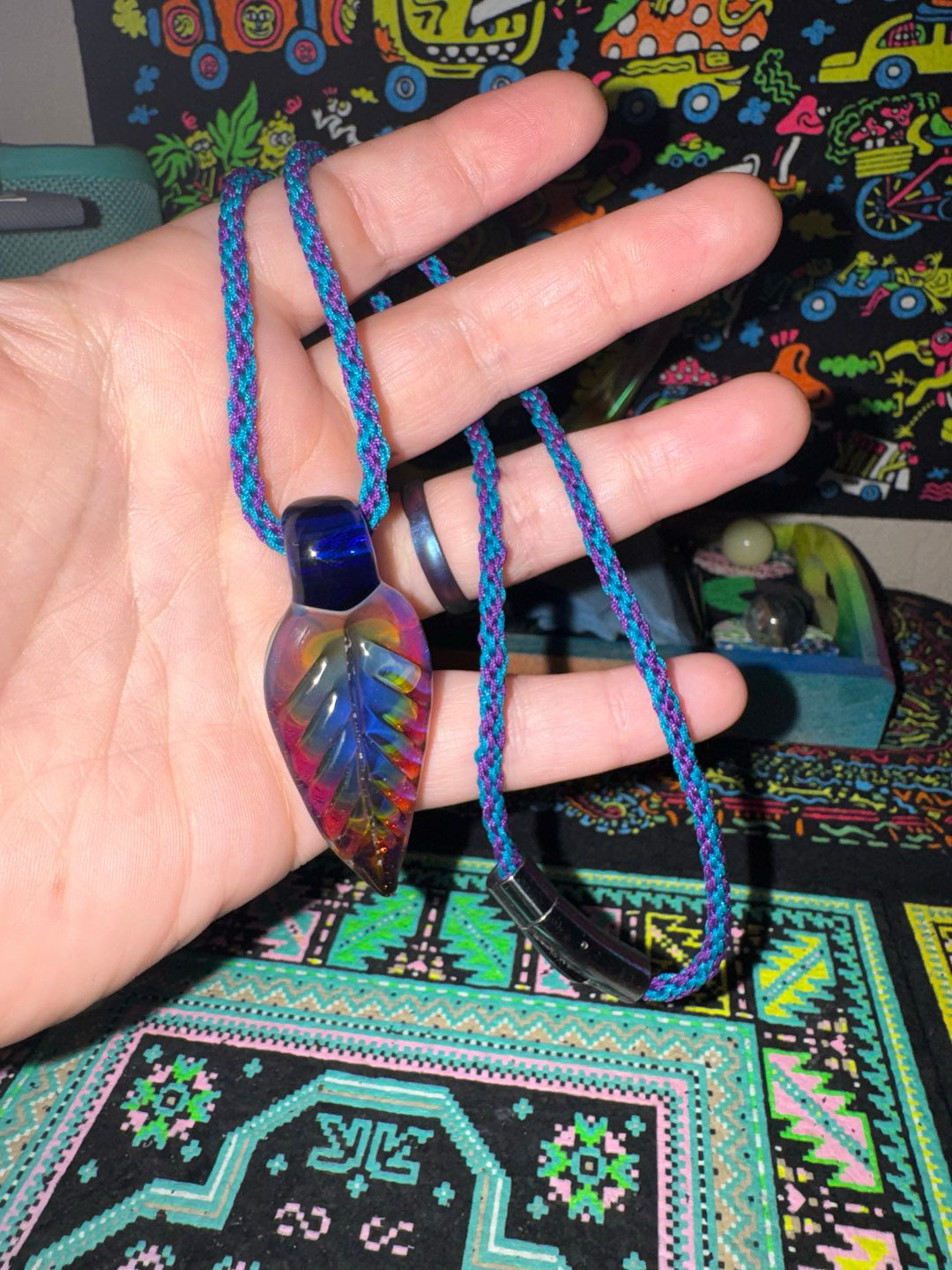 Colorful Leaf Pendant with Custom ETC Wrap image 0