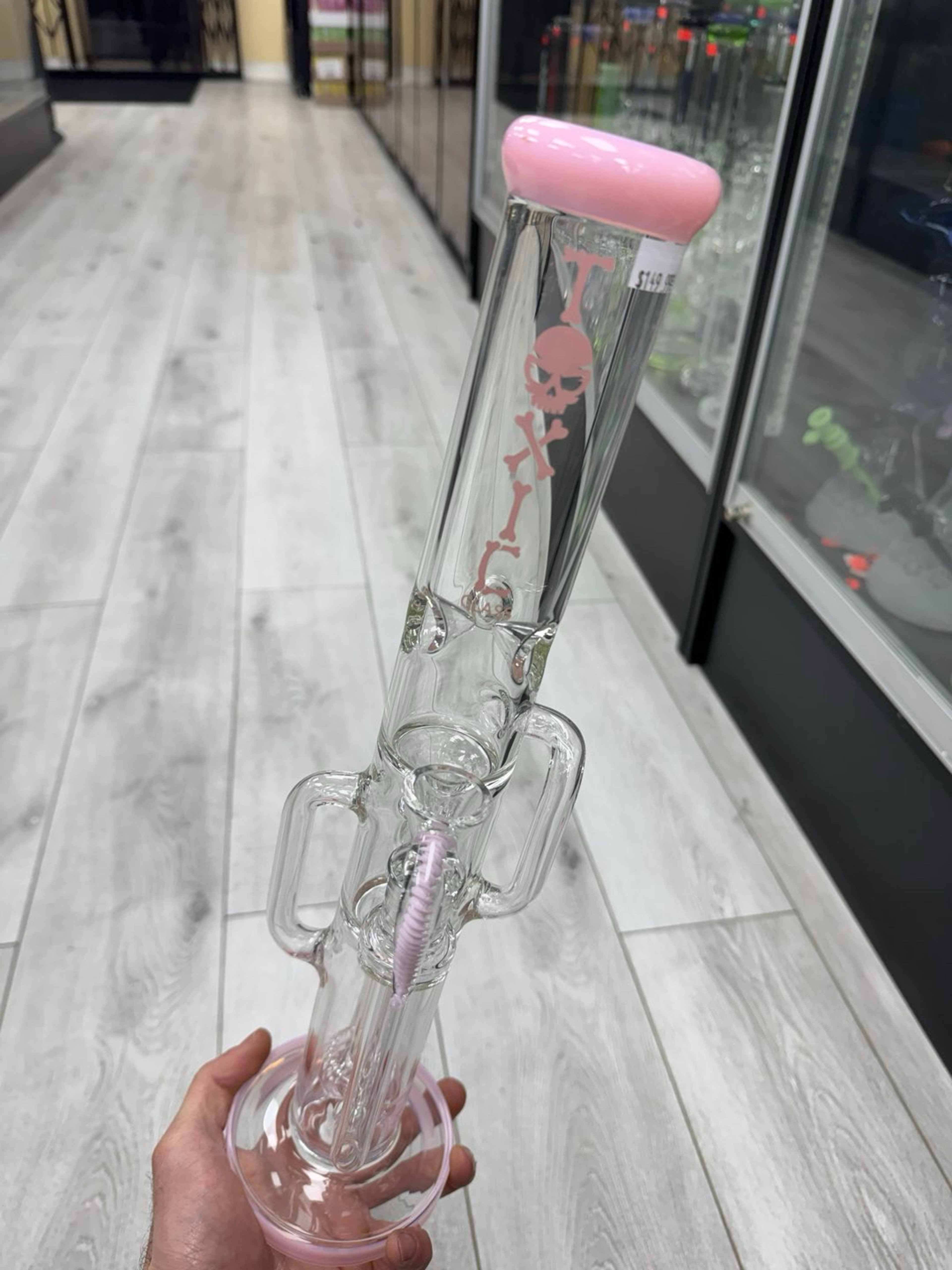Toxic glass recycler tube 16” tall pink image 0