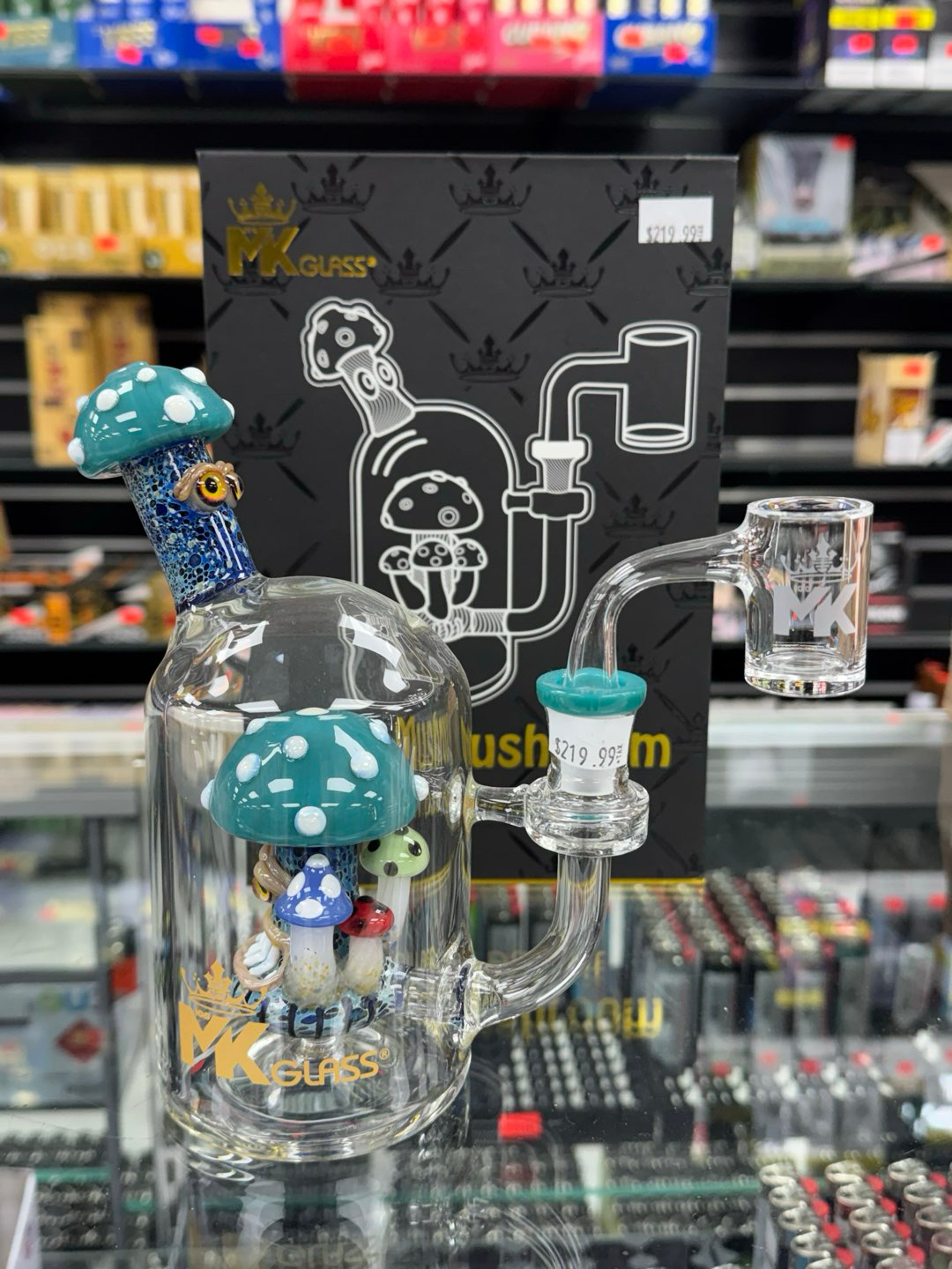 Preview pic of Mk glass trippy mushroom rig teal