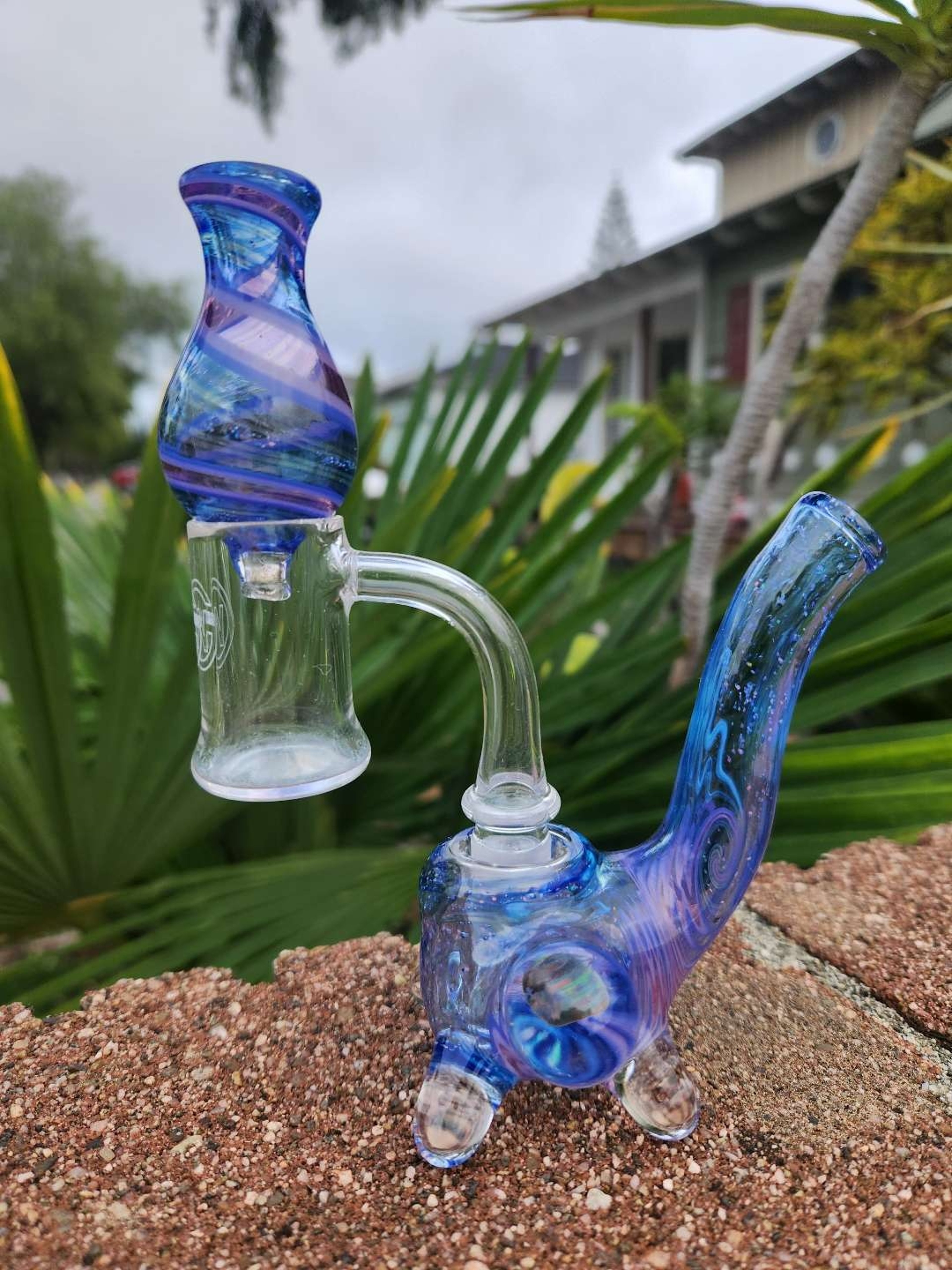 Preview pic of HMK Hashmaster Kutt Crushed Opal Telemagenta Banger Hanger with Matching Bubble 🫧 Cap and 14mm Banger