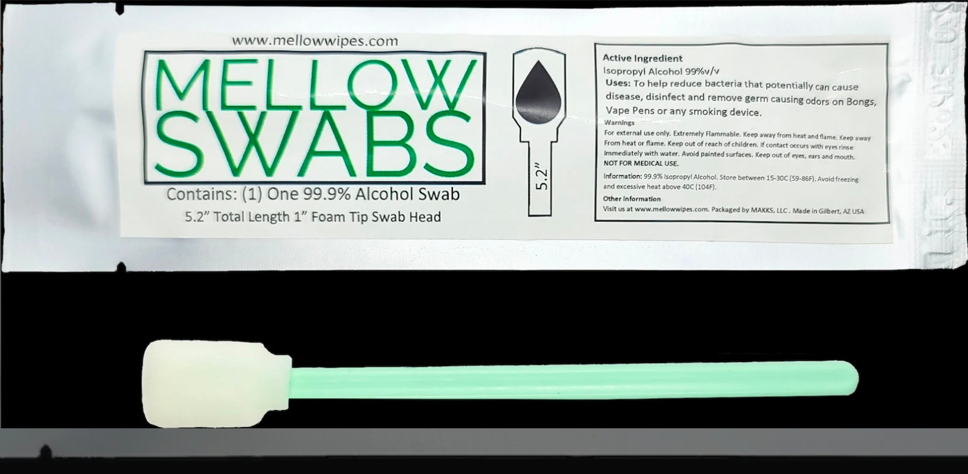 Preview pic of Mellow Swabs: 99.9% Isopropyl Alcohol Cleaning Swabs - Pack of 20
