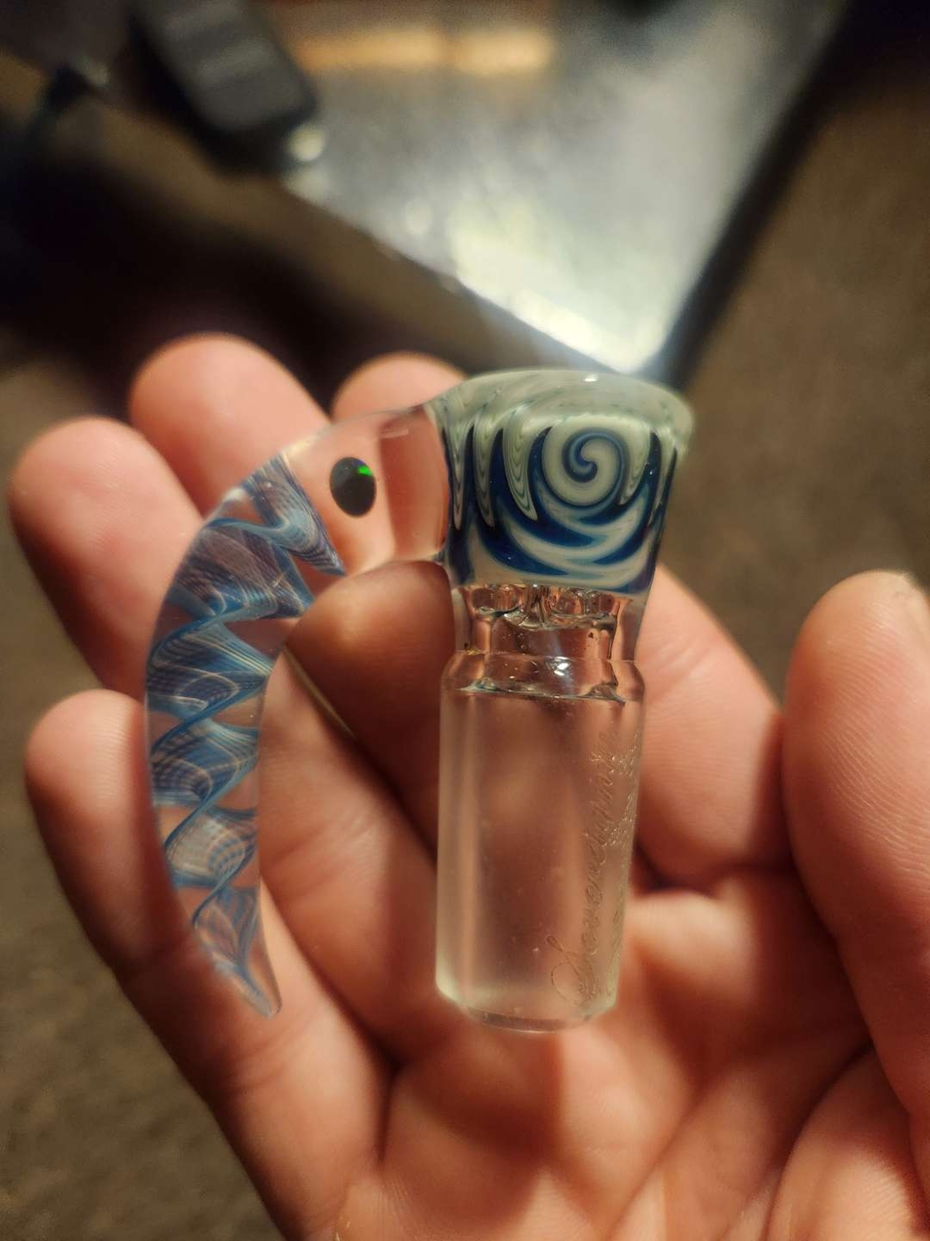 Preview pic of Steve C Slide Enclosed Opal 18mm 4 hole Borosilicate Glass Slider