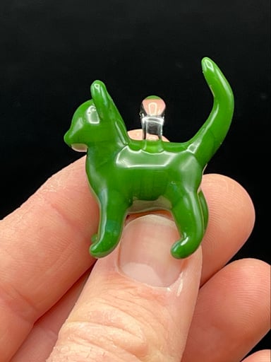 Preview pic of Hand made and sculpted Forest Green Cat Pendant.