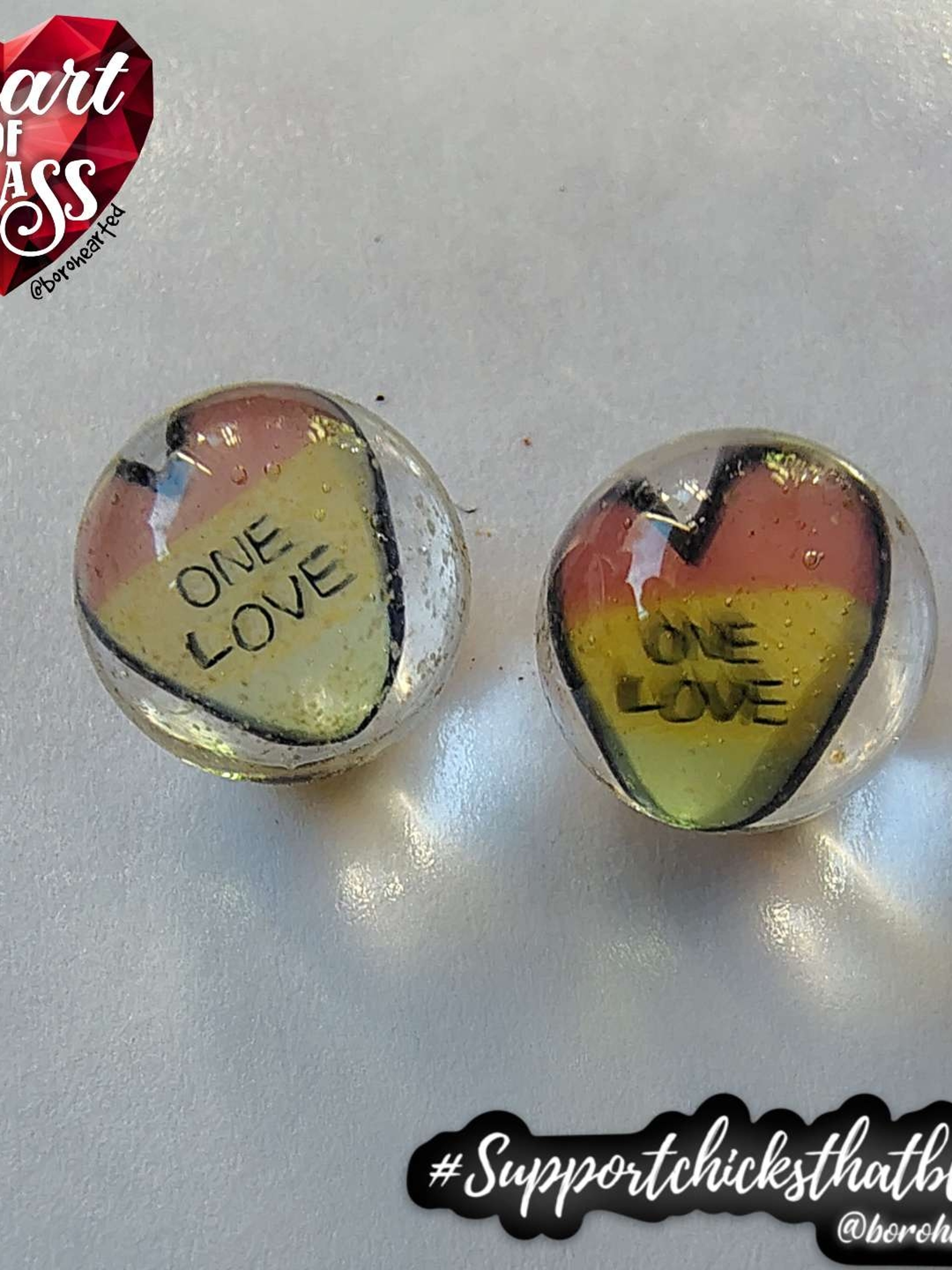 One love rasta heart Murrine pearl set by Heart of Glass image 0