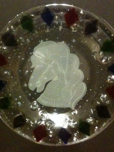 Preview pic of Fused plate with carved carousel horse