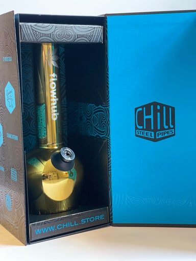 Preview pic of 🌟MSRP $150-NIB Limited Edition Gold “Chill Steel Pipes” Water Pipe