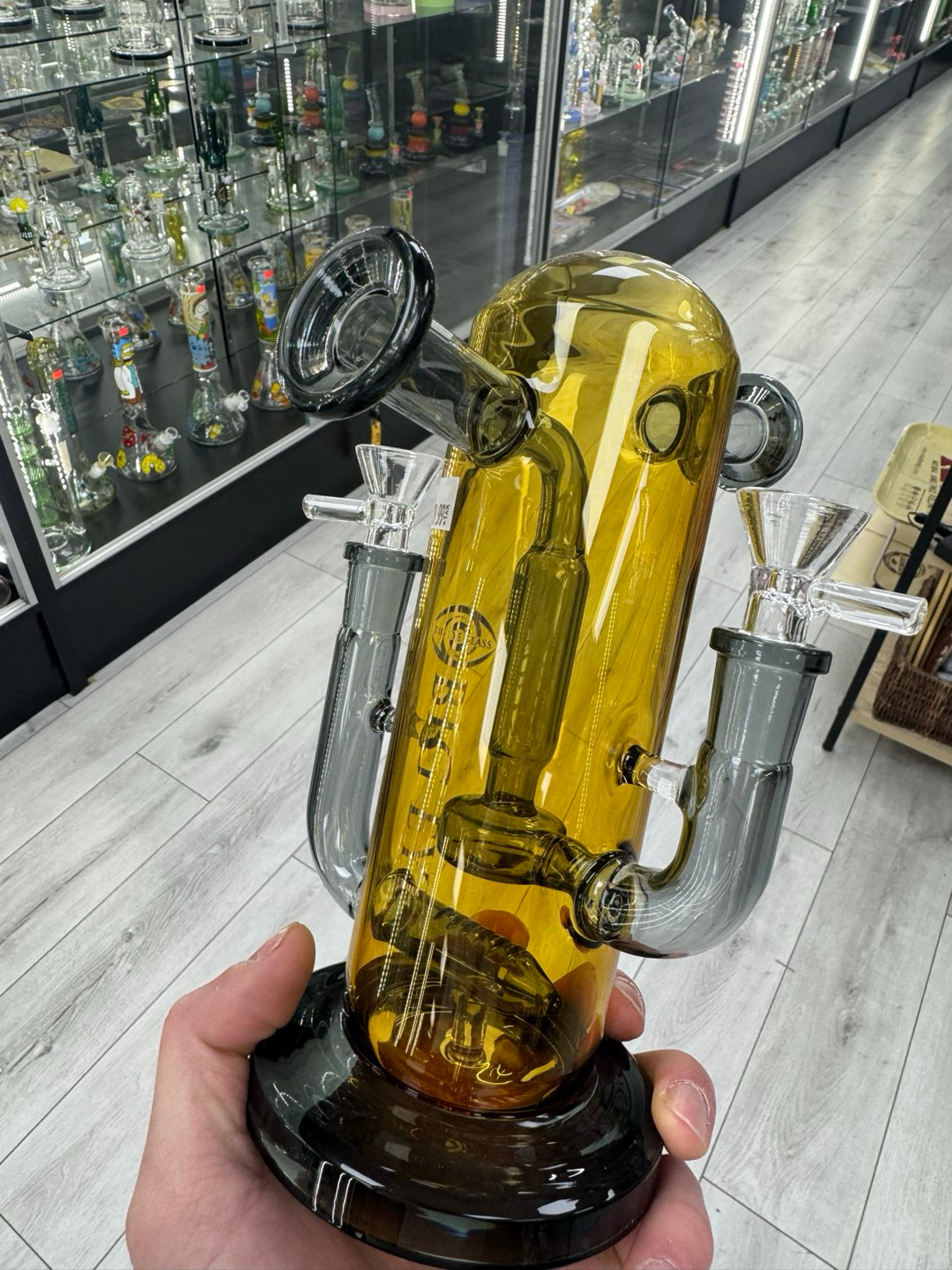 Big eye double perc, mouth piece, and bowls yellow image 0