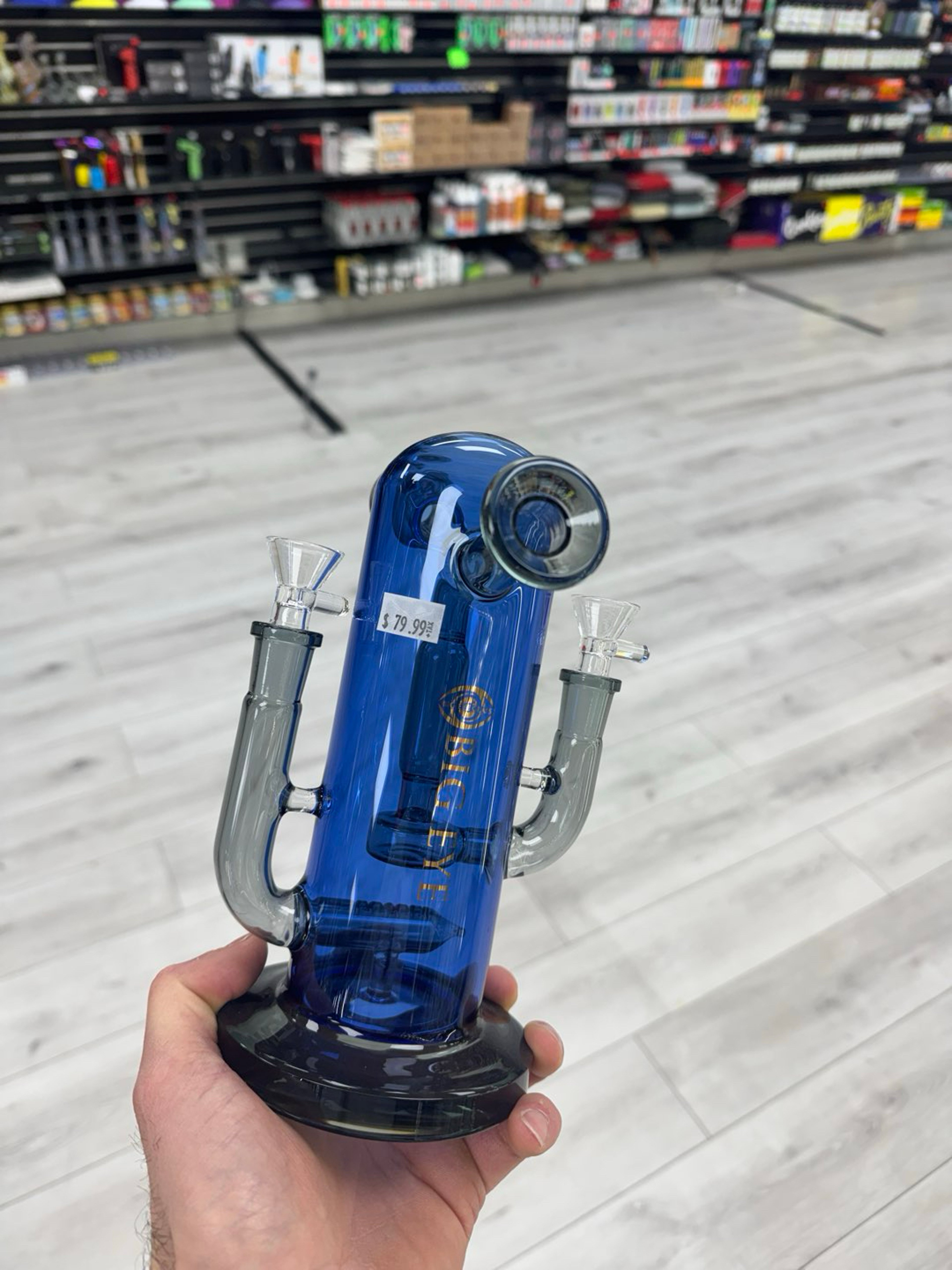 Big eye double perc, mouth piece, and bowls blue image 0