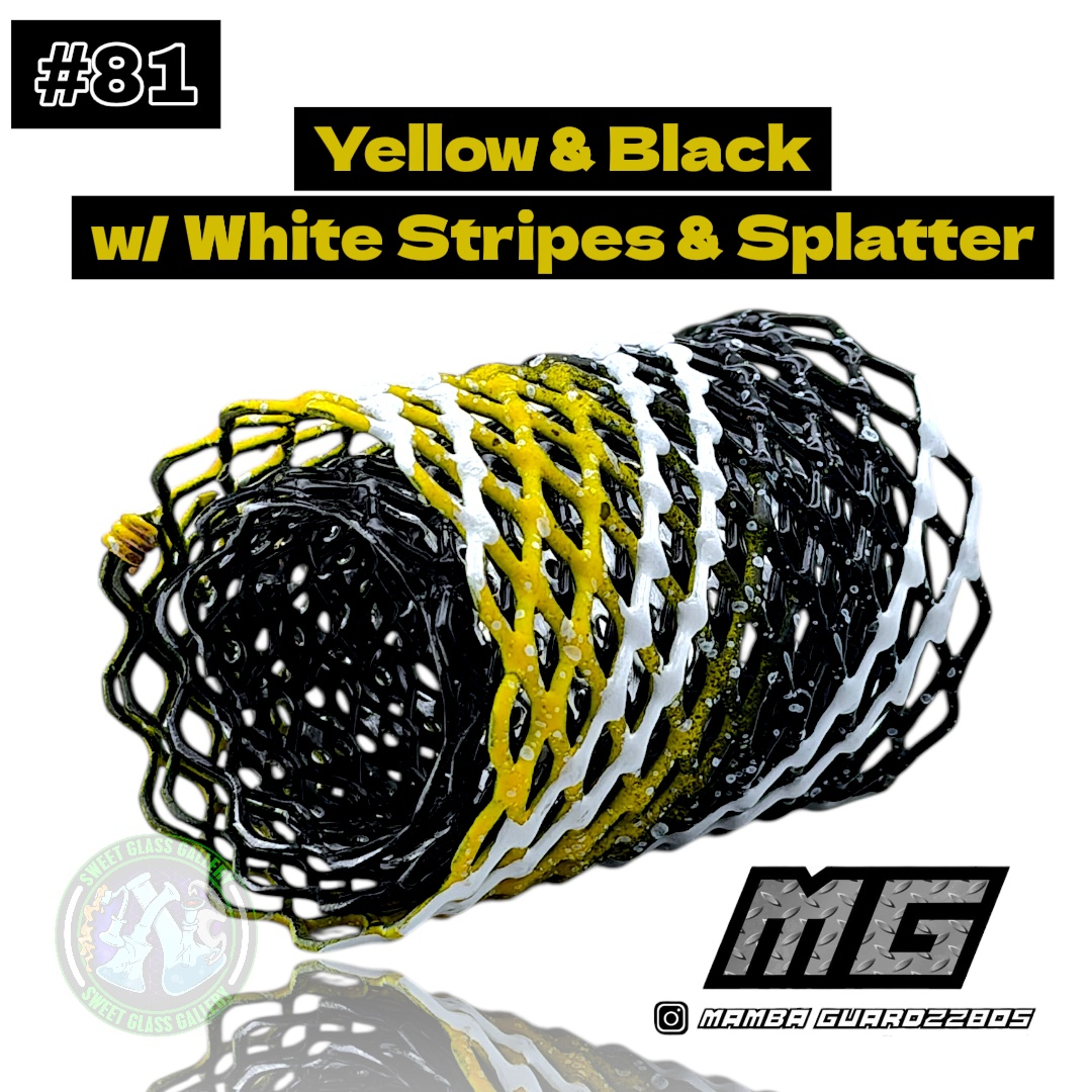 Preview pic of Mamba Guardzz - Heat Cage #81 - Blazer GT8000 Guard (Yellow & Black w/ White Stripes & Splatter)