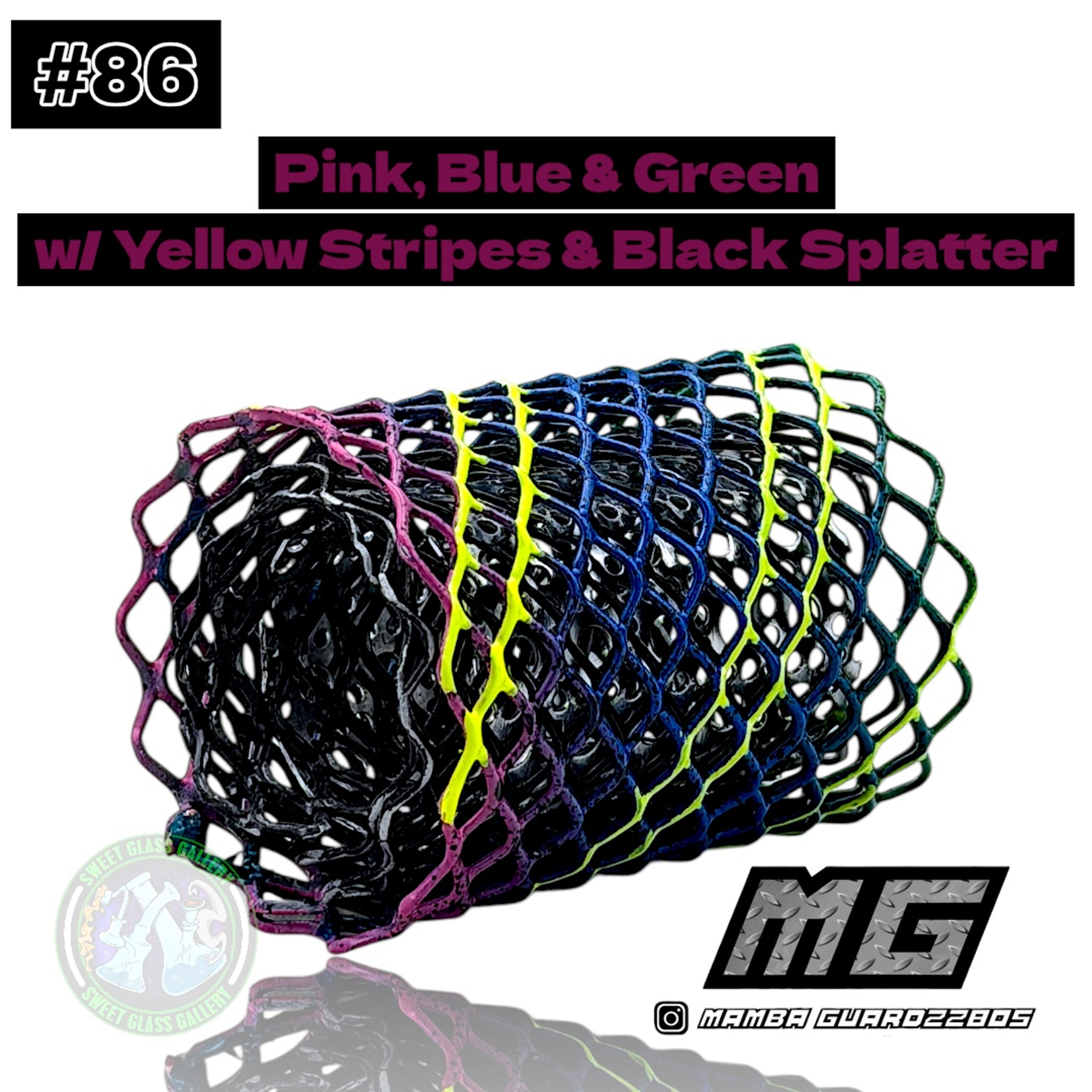 Preview pic of Mamba Guardzz - Heat Cage #86 - Blazer GT8000 Guard (Pink, Blue & Green w/ Yellow Stripes & Black Splatter)