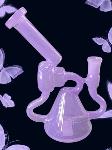 Preview pic of Solid Translucent Purple 💜 Glass Recycler Bong w/ Pyramid Base Chamber & Donut Chamber Design