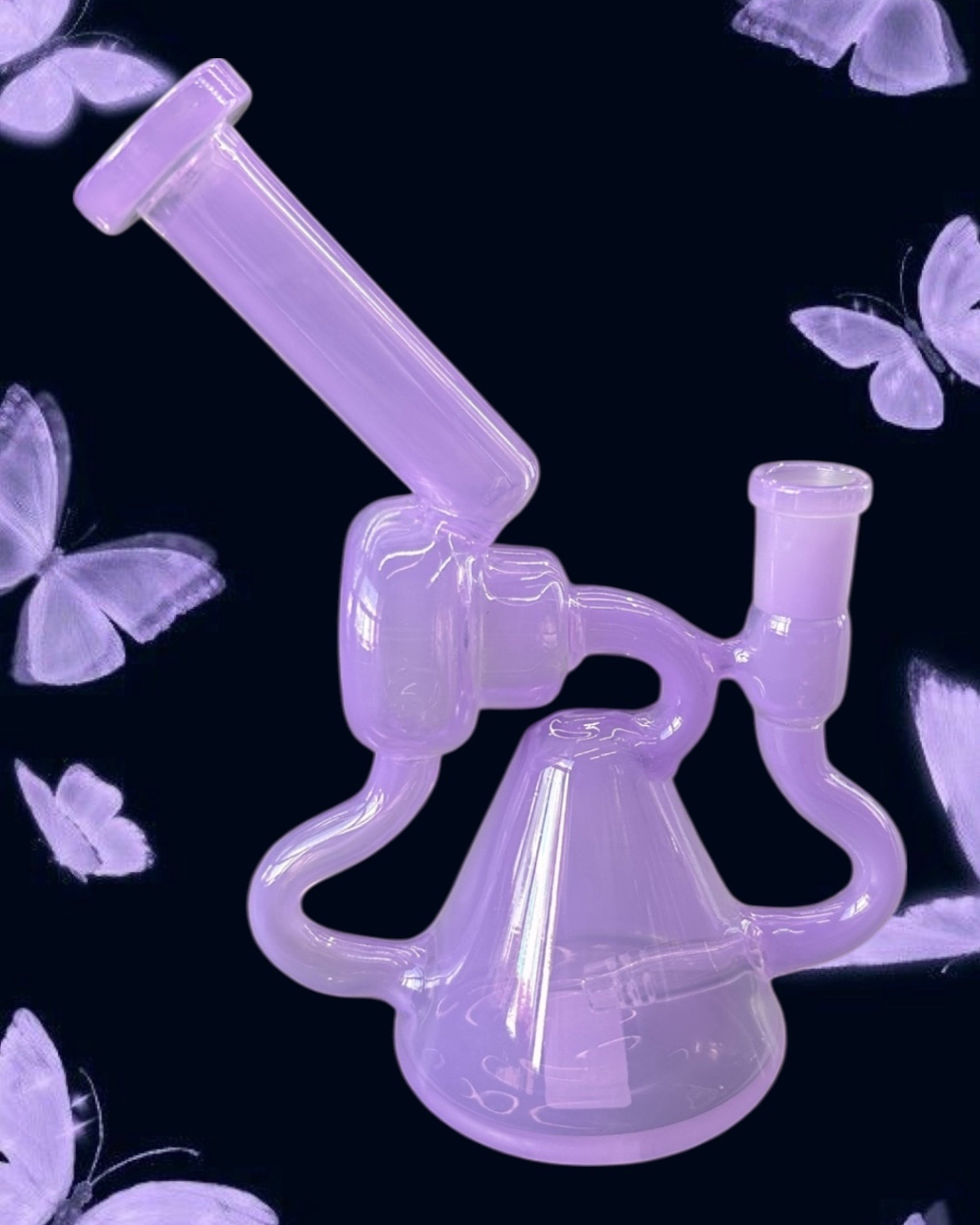 Preview pic of Solid Translucent Purple 💜 Glass Recycler Bong w/ Pyramid Base Chamber & Donut Chamber Design