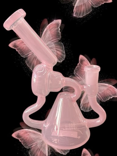Preview pic of Solid Baby Pink Recycler Bong w/ a Pyramid Base & Donut Chamber Design