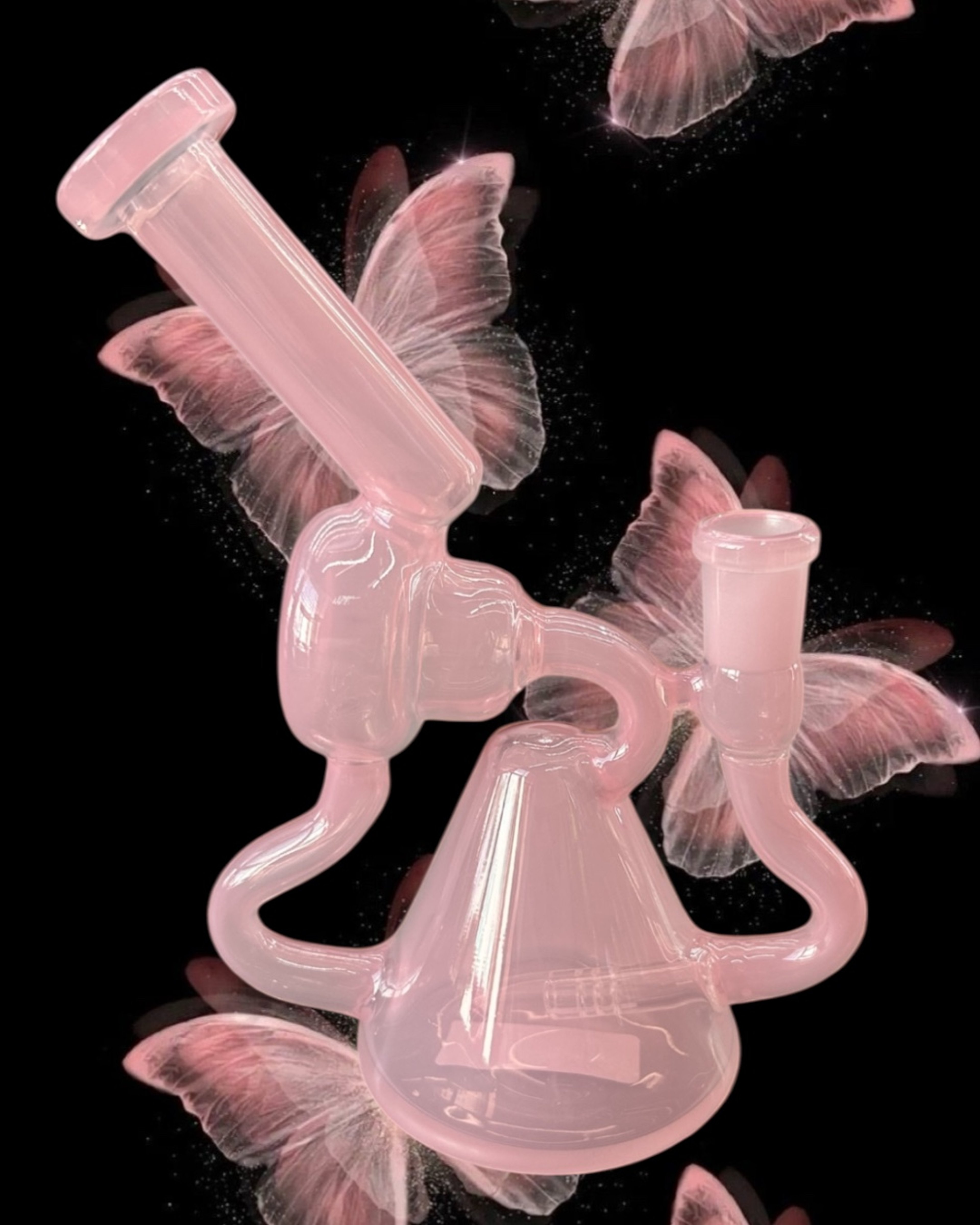 Preview pic of Solid Baby Pink Recycler Bong w/ a Pyramid Base & Donut Chamber Design
