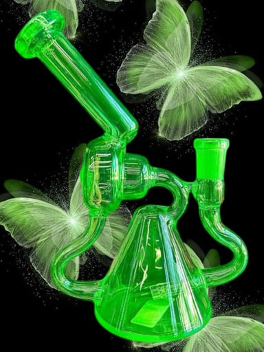 Preview pic of Solid Lime Green 💚 Recycler Bong – Pyramid & Donut Chamber Design