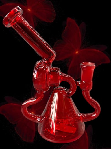 Preview pic of Solid Red ❤️ Recycler Bong - Pyamid & Donut Shaped Chamber Design