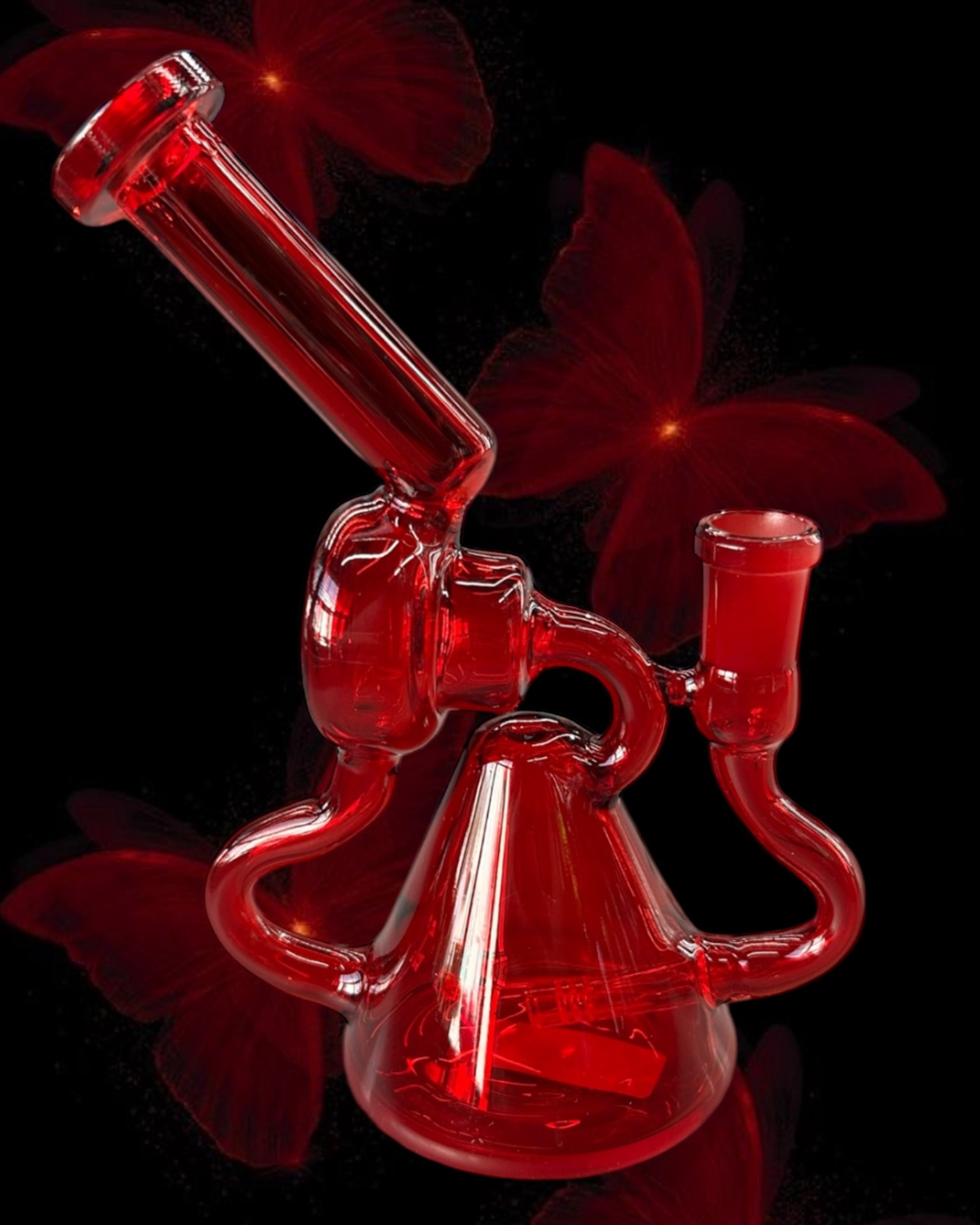 Preview pic of Solid Red ❤️ Recycler Bong - Pyamid & Donut Shaped Chamber Design