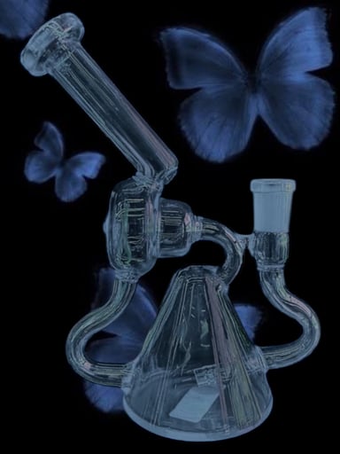 Preview pic of Solid Dusty Blue 💙 Recycler Bong - Pyramid & Donut Chamber Design