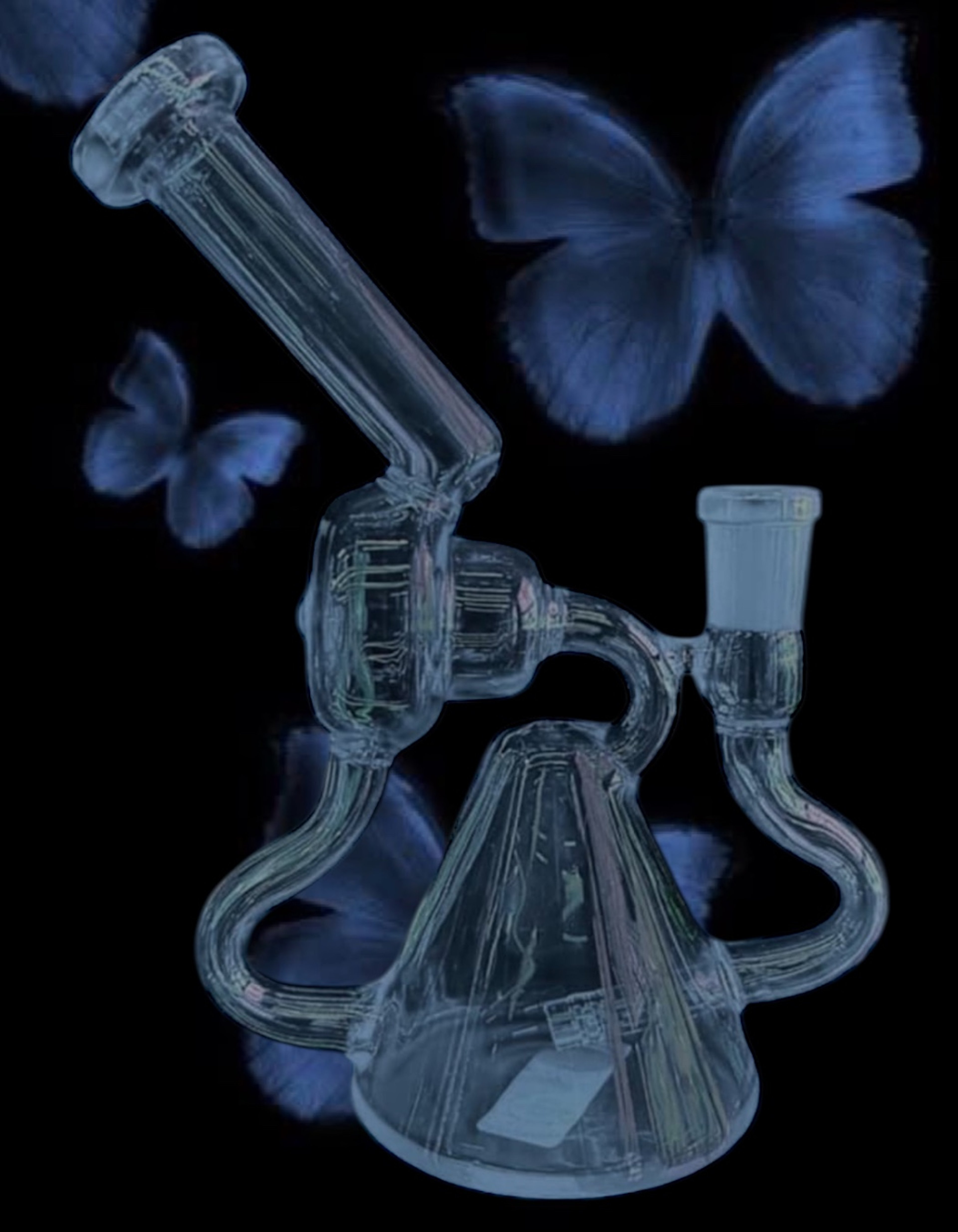 Preview pic of Solid Dusty Blue 💙 Recycler Bong - Pyramid & Donut Chamber Design