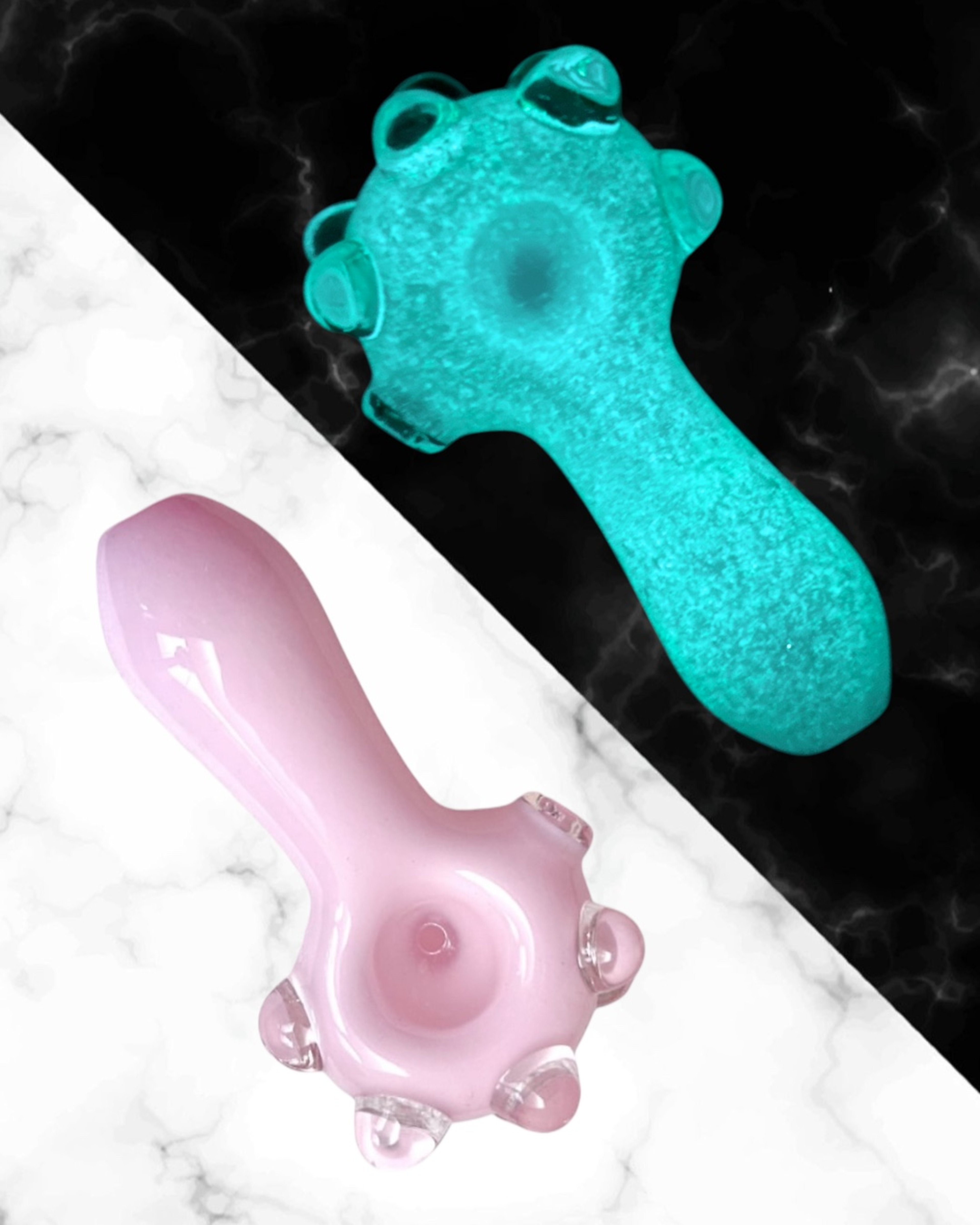 Preview pic of Glow in the Dark 🌟 Glass Marbled Handpipe in Light Pink