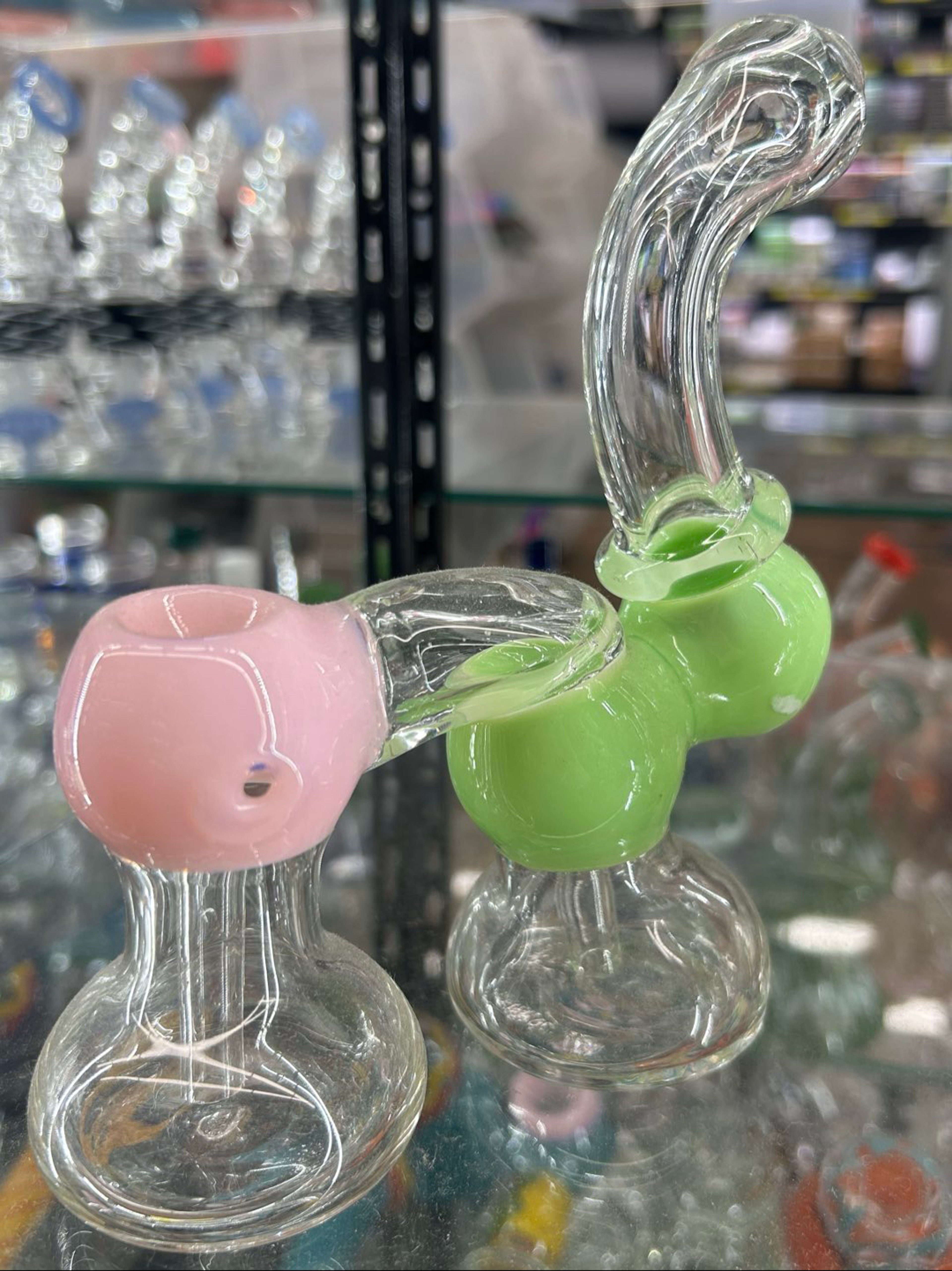 Preview pic of Dual Chamber Bubbler Pipe in Pink & Slime Green 🩷💚