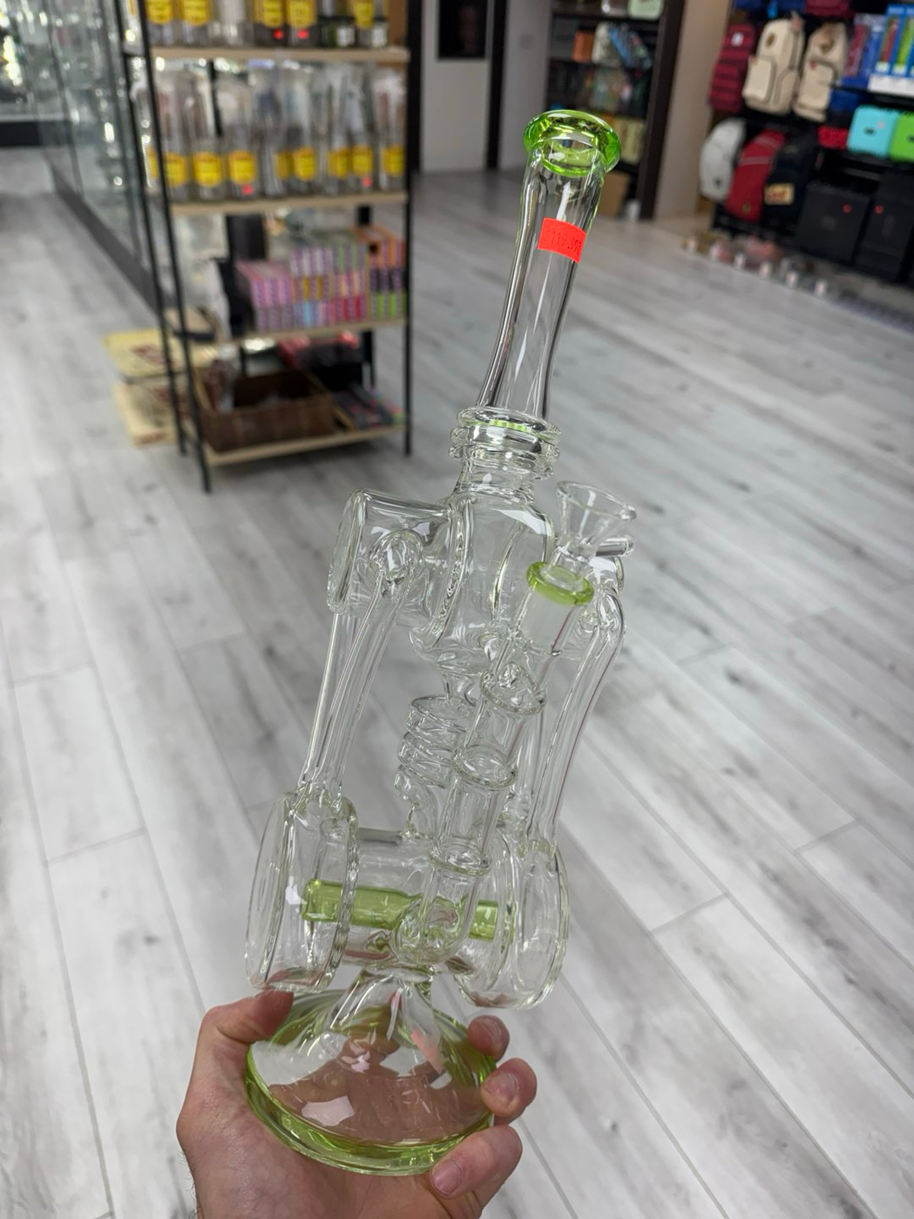 15” 4 uptakes inline perc recycler rig green image 0