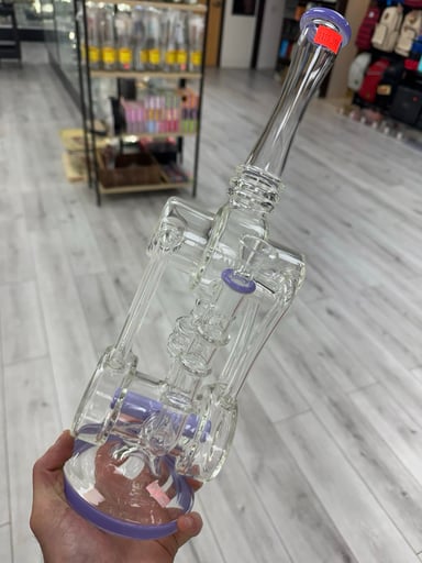 Preview pic of 15” 4 uptakes inline perc recycler rig purple
