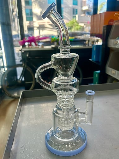 Preview pic of Cali CloudX 12” Barrel Perc to Triple Ratchet Perc Klein Incycler Dab Rig in Milky Blue