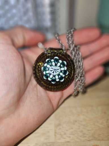 Preview pic of Dotstacked disk pendant with lattice cane disk made by me!