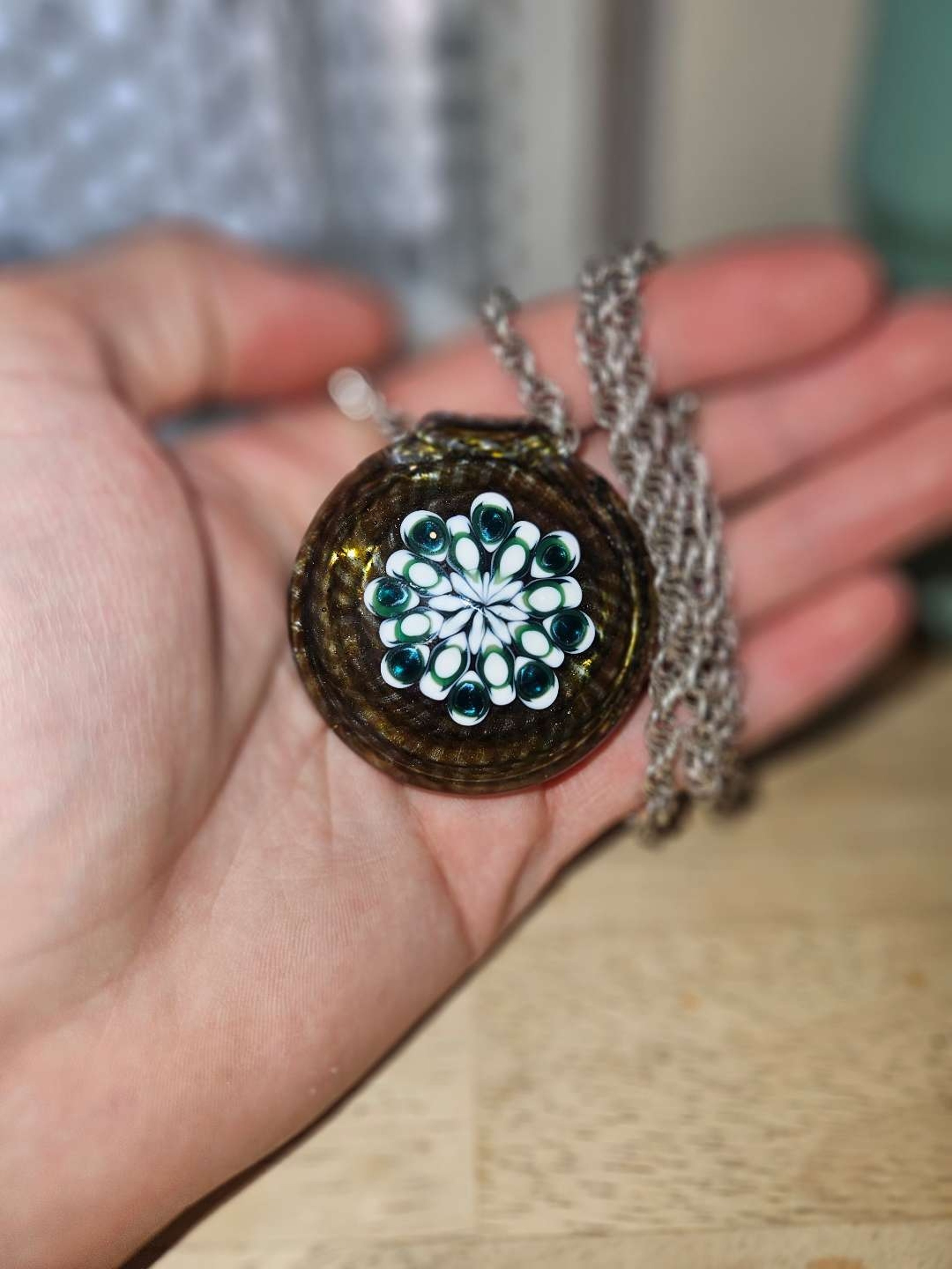 Dotstacked disk pendant with lattice cane disk made by me! image 0
