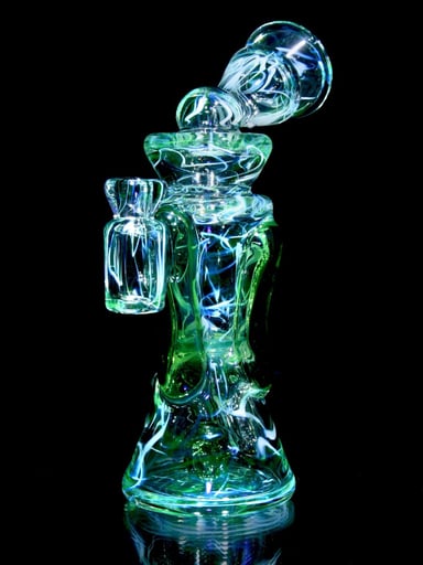 Preview pic of Rycraft - UV Reactive Fully-worked Full-size Double-uptake Rycycler -  Plantphibian/Ghost/Ion Pattern Tech - 10mm Female