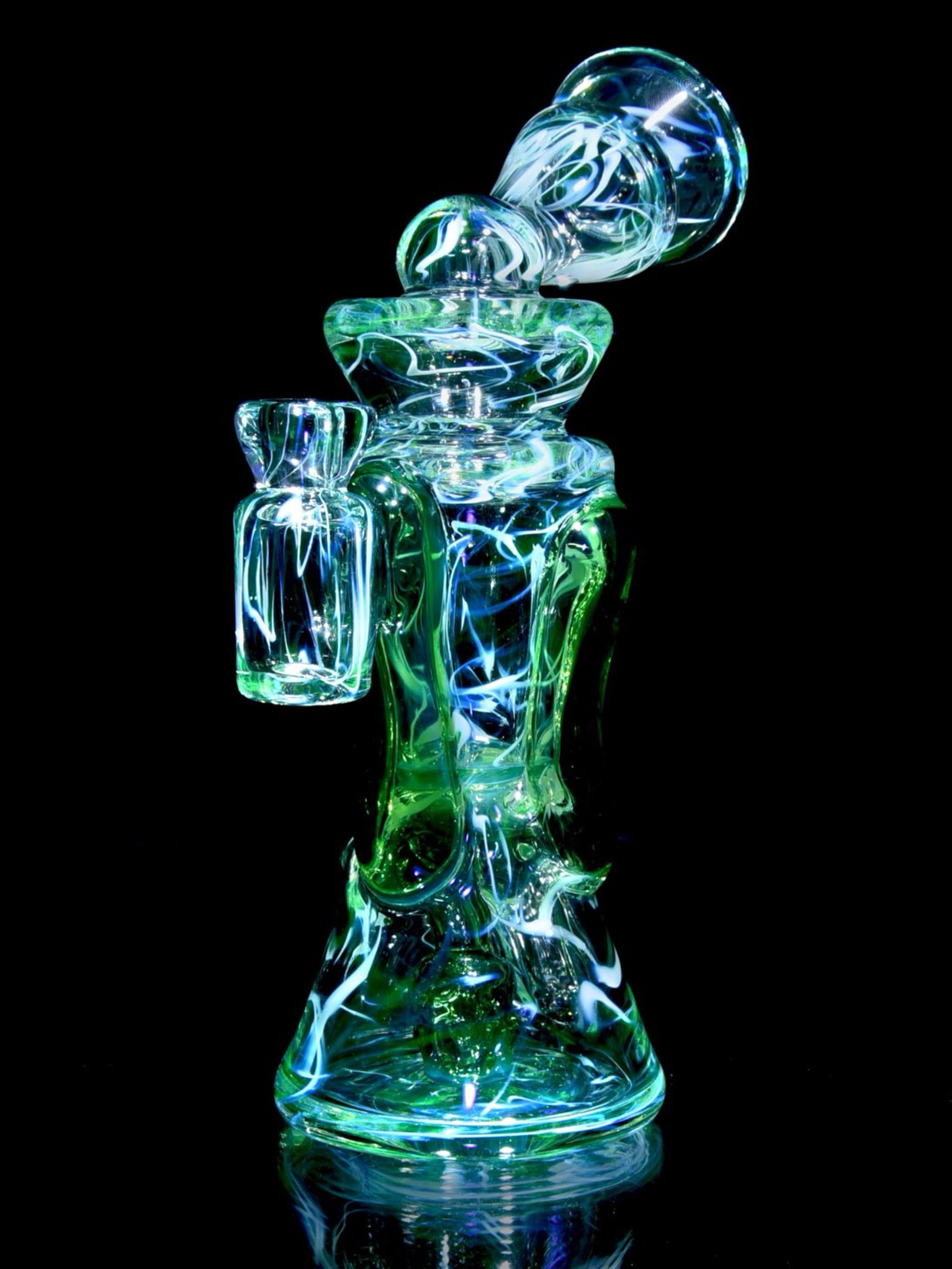 Preview pic of Rycraft - UV Reactive Fully-worked Full-size Double-uptake Rycycler -  Plantphibian/Ghost/Ion Pattern Tech - 10mm Female