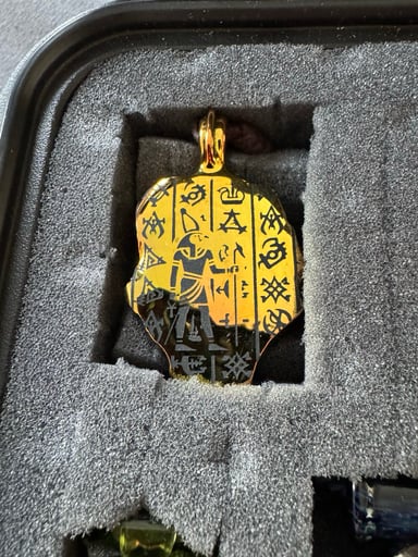 Preview pic of XXL GREENT GLASS  RA PENDANT 24k gold / leather adjustable necklace