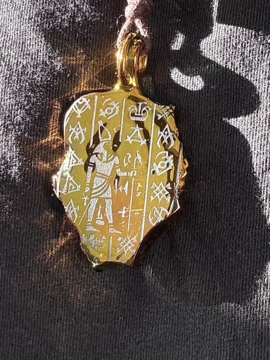 Preview pic of GREENT GLASS ARTIFACT RA PENDANT 24k gold / leather adjustable necklace