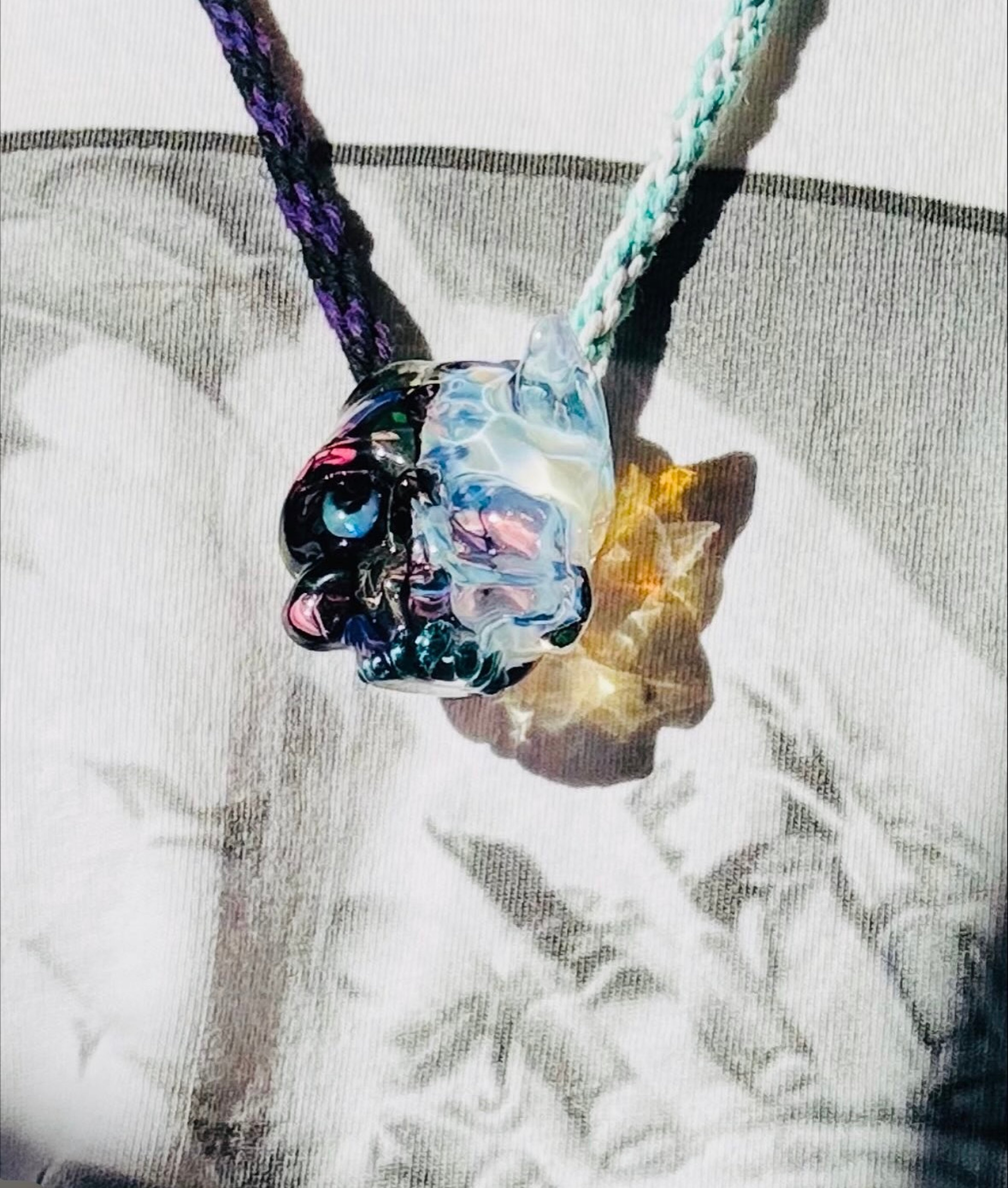 Preview pic of RARE* 🔥WARWICK GLASS 🔥CRESCENT opal eye full UV skull pendant !!🔥