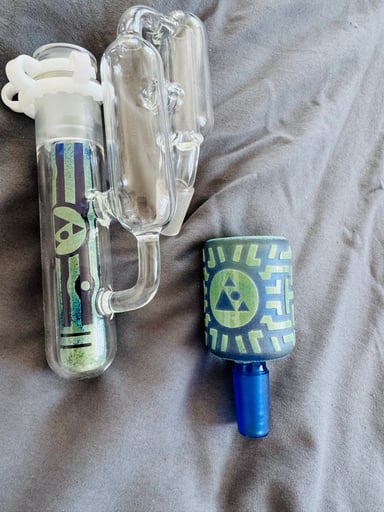 Preview pic of 🔥MILKY WAY GLASS / CUSTOM ASH CATCHER COMBO SILVER FRIT SANDBLASTED STEM AND BOWL COMBO🔥